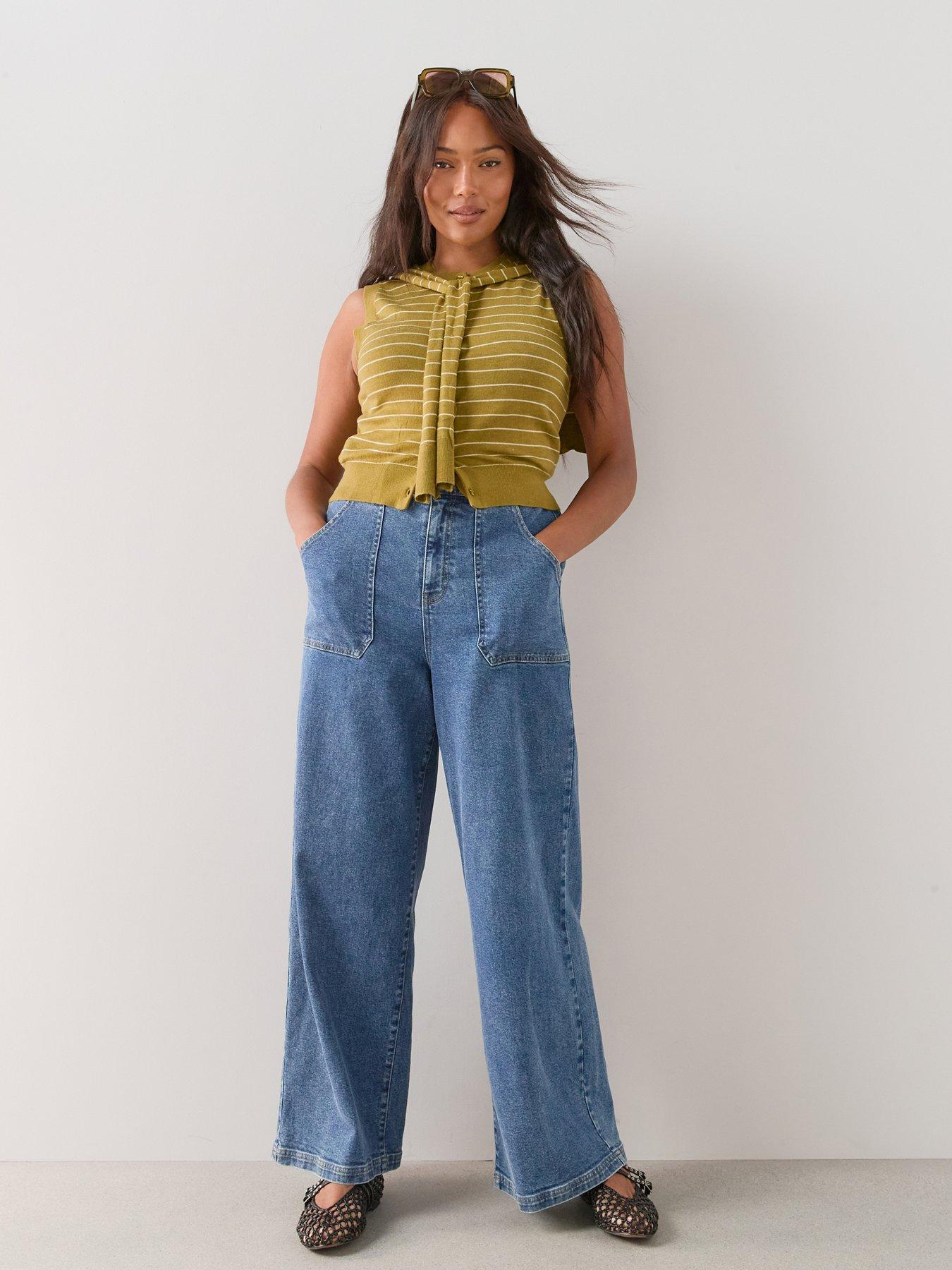 The Very Collection Curve Pocket Detail Wide Leg Jeans - Mid Wash