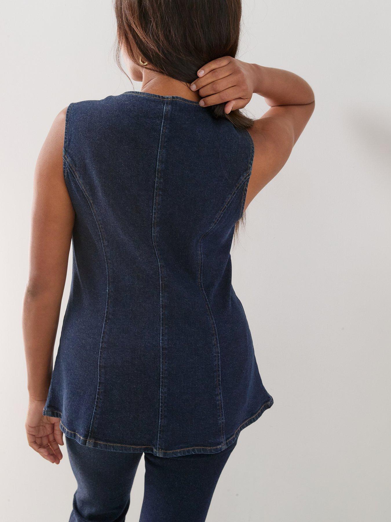 Image 2 of 6 of The Very Collection Curve Button Through Denim Waistcoat Co-ord - Indigo Denim
