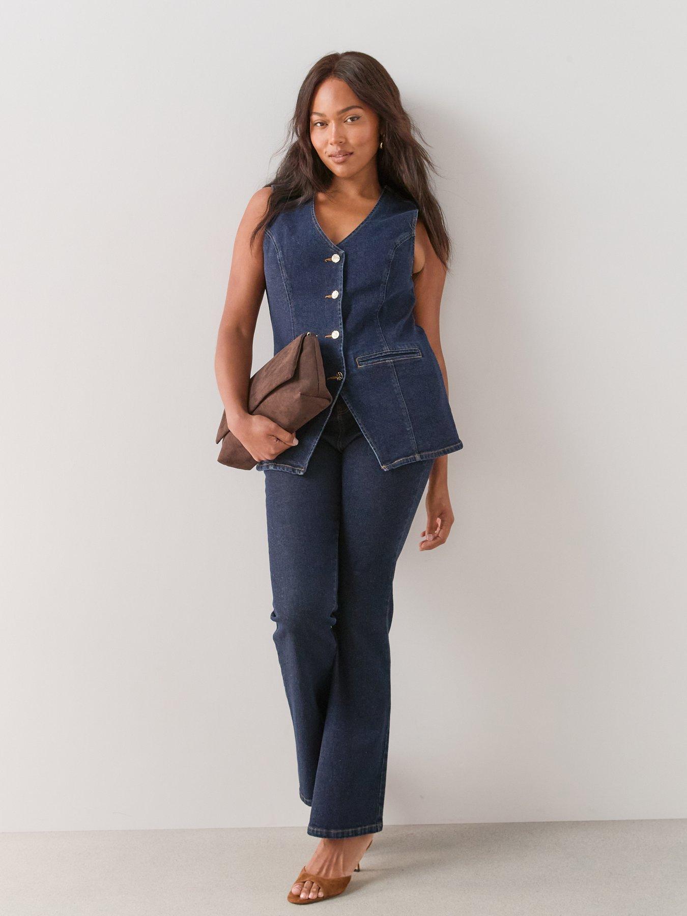 Image 3 of 6 of The Very Collection Curve Button Through Denim Waistcoat Co-ord - Indigo Denim