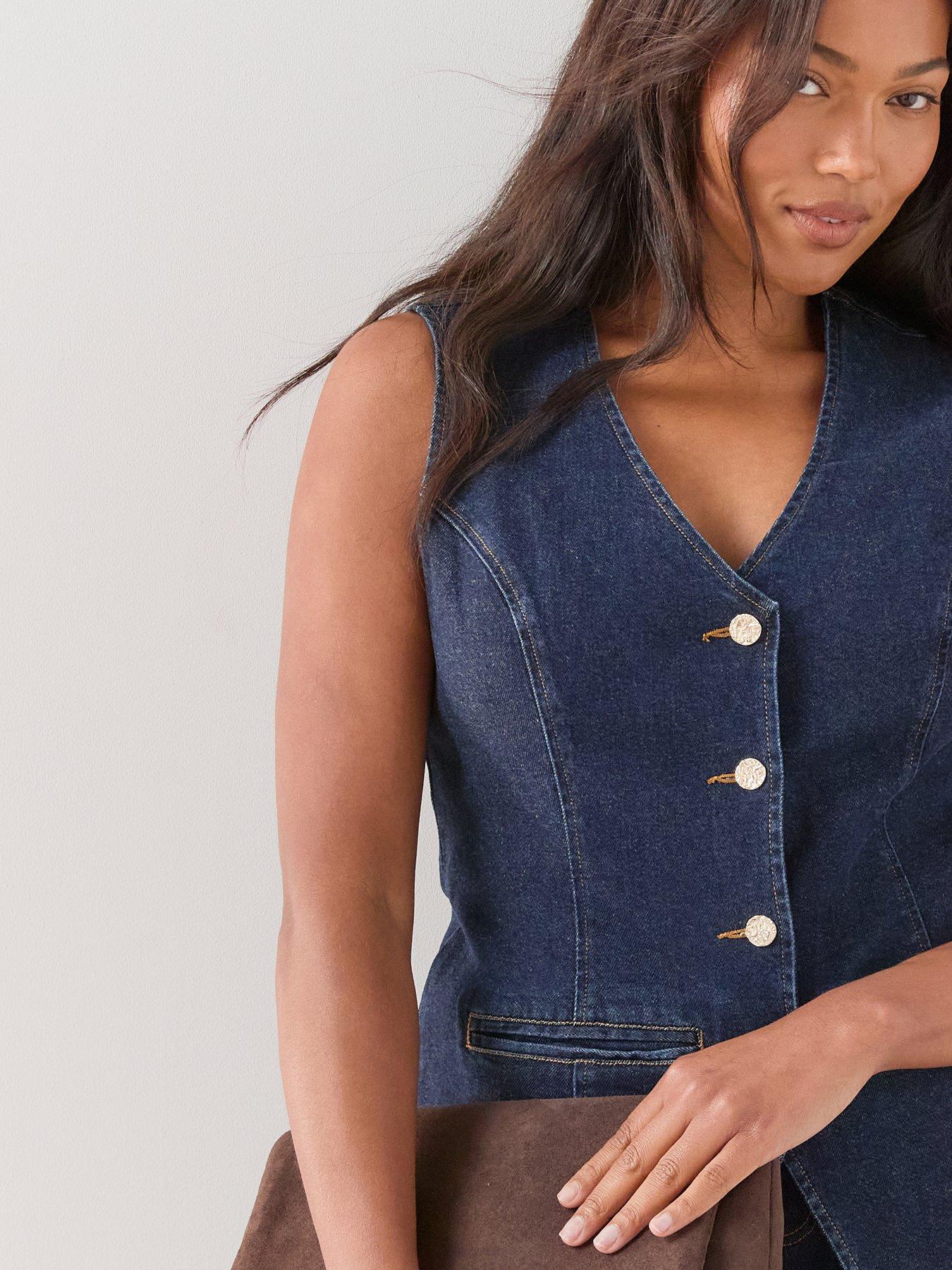 Image 4 of 6 of The Very Collection Curve Button Through Denim Waistcoat Co-ord - Indigo Denim