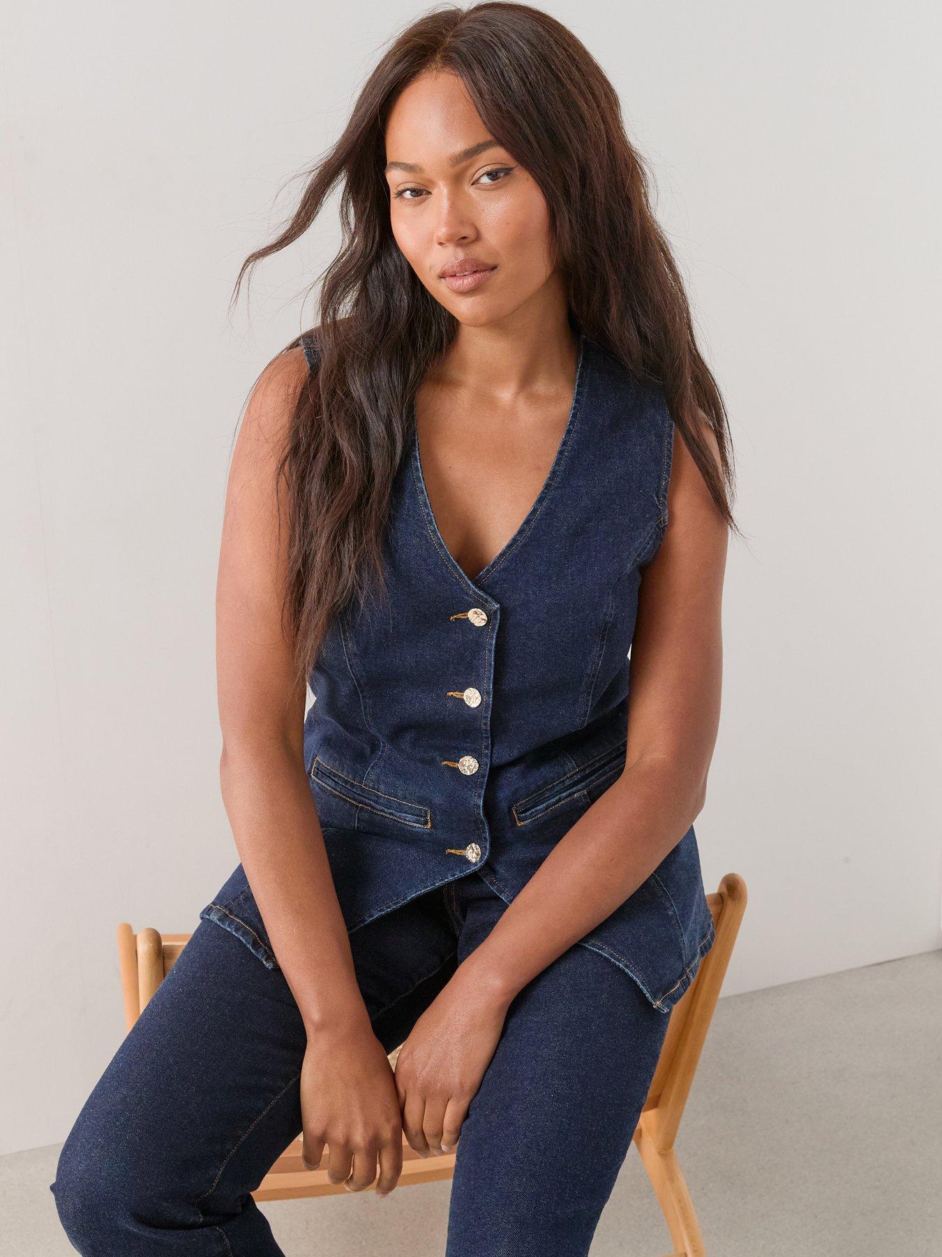 Image 5 of 6 of The Very Collection Curve Button Through Denim Waistcoat Co-ord - Indigo Denim