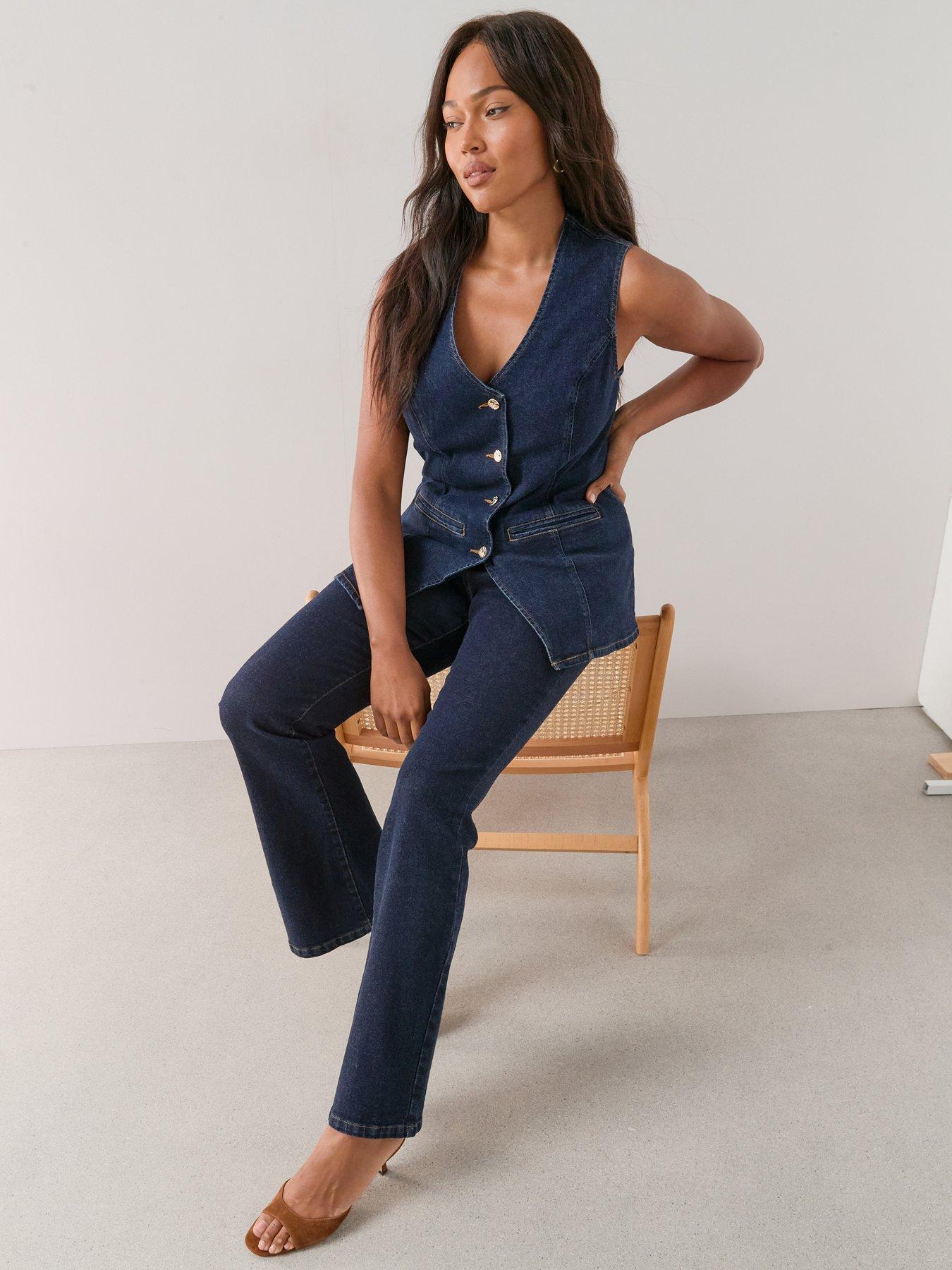 Image 6 of 6 of The Very Collection Curve Button Through Denim Waistcoat Co-ord - Indigo Denim