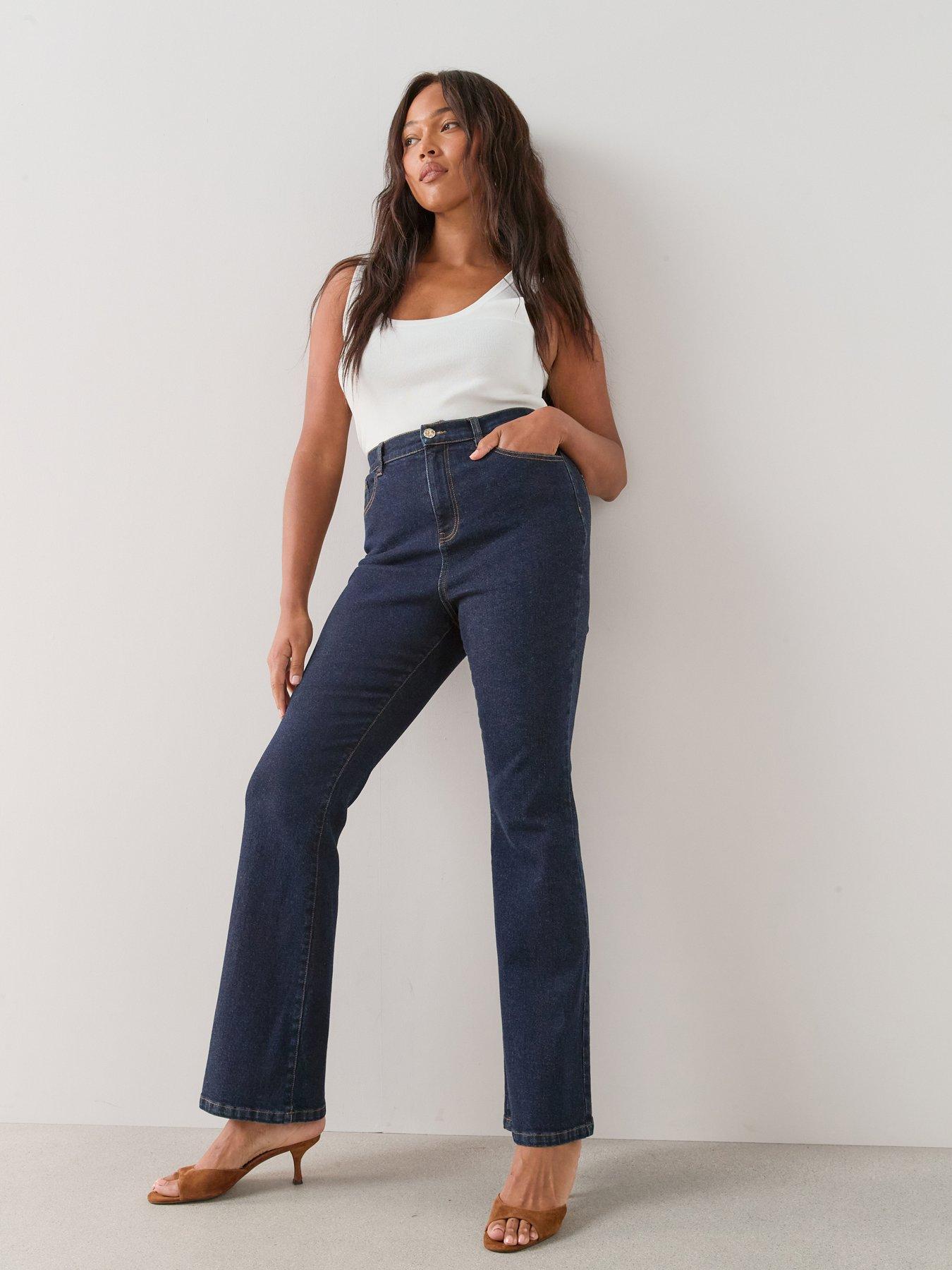 Image 1 of 6 of The Very Collection Curve Kickflare Jeans Co-ord - Indigo Denim