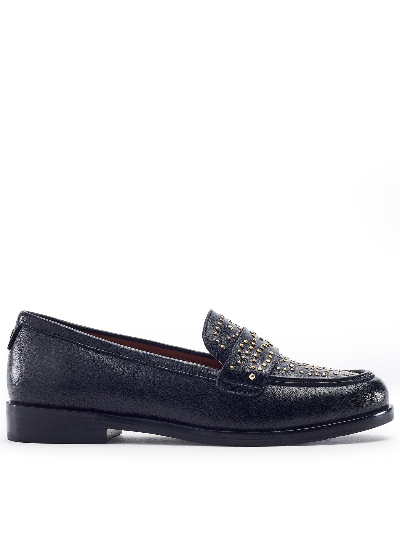 Moda In Pelle Feona Leather Stud Detail Flat Loafer - Black