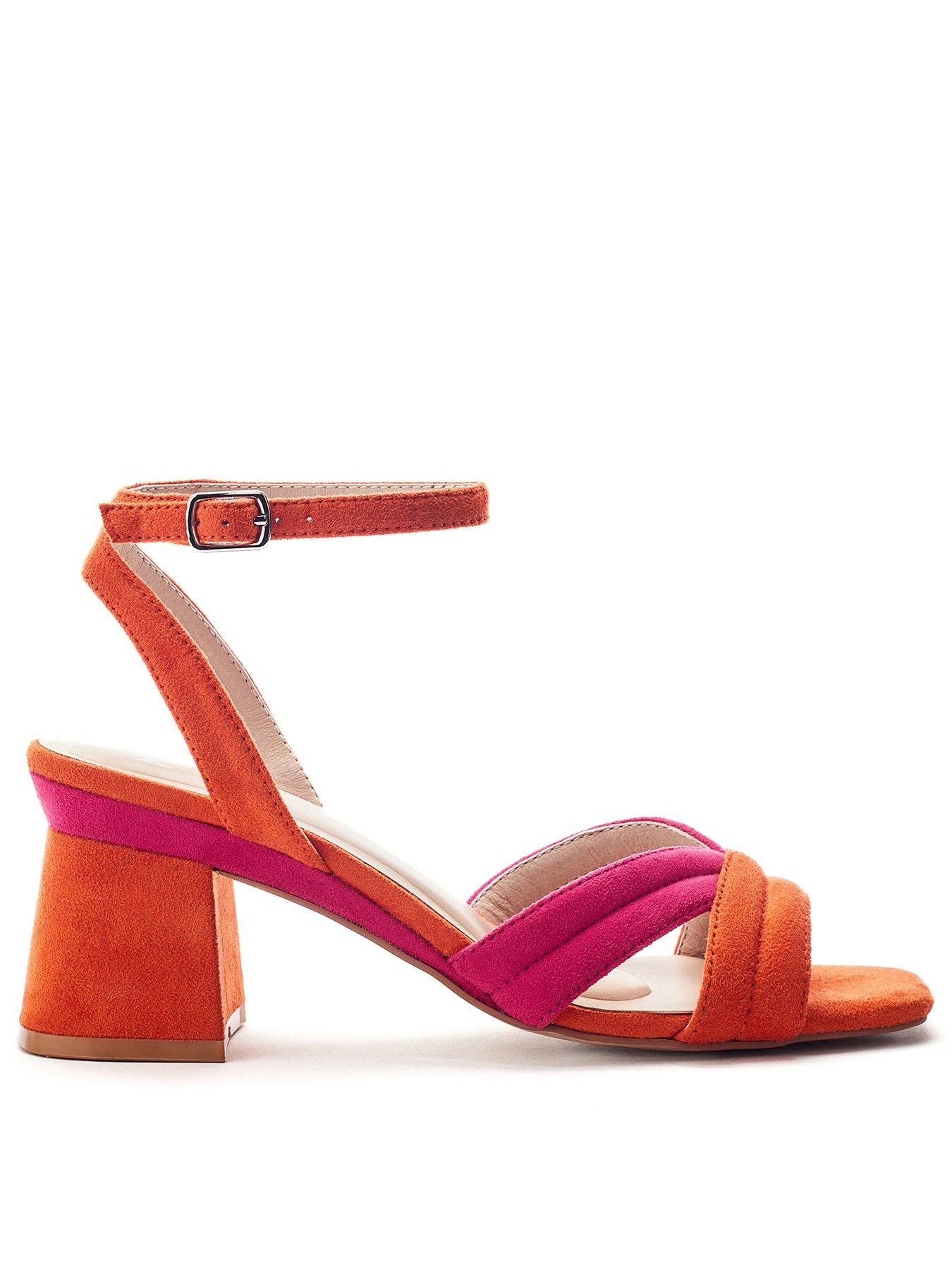 Moda In Pelle Madelia Pink-orange Alcantara Block Heel Strappy Sandal