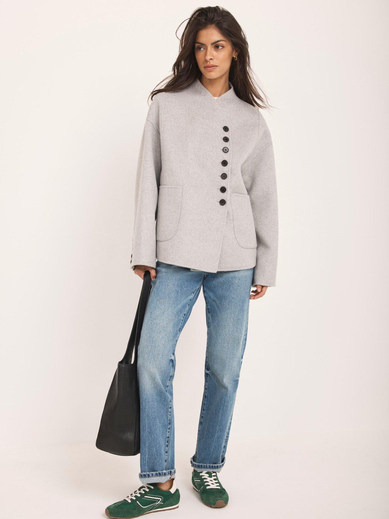 Mint Velvet Wool Mix Hand Finished Button Jacket - Grey