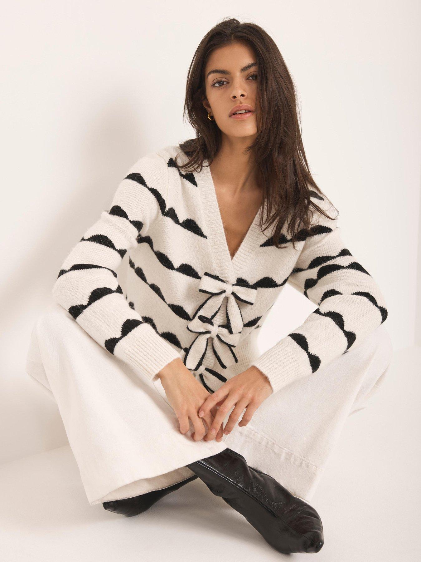 Mint Velvet Cream Bow Detail Cardigan - White