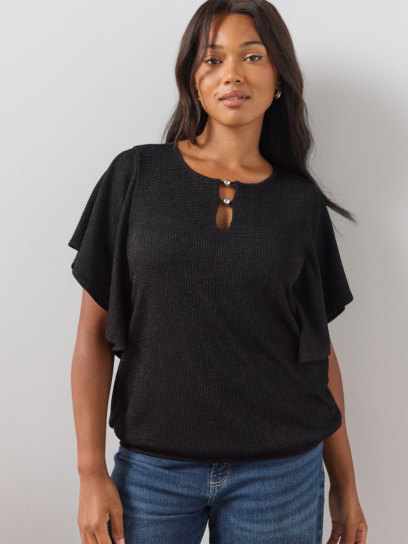 The Very Collection Curve Banded Hem Drape Sleeve Top