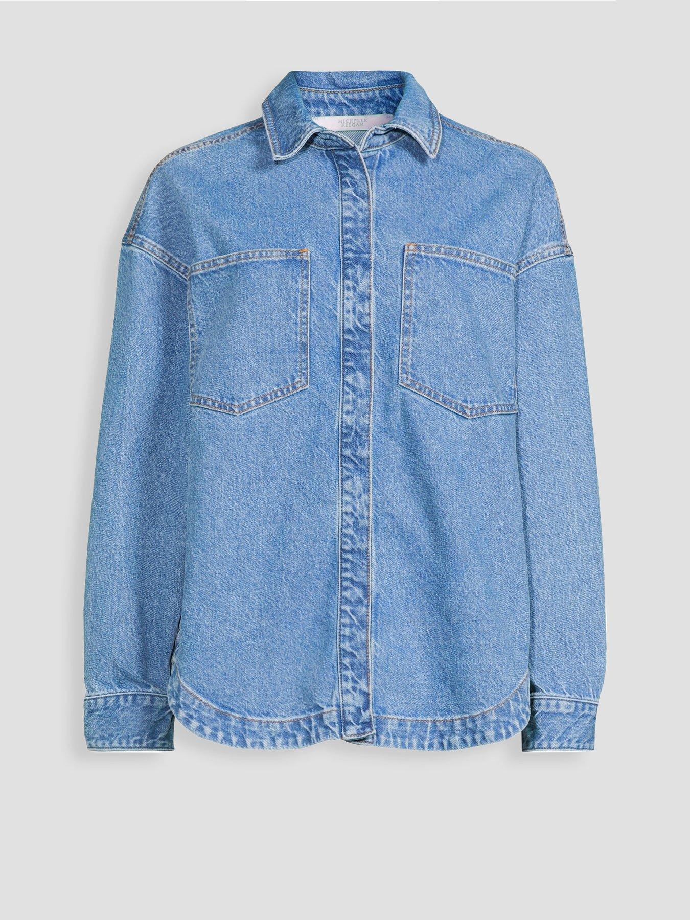 Image 4 of 4 of Michelle Keegan Relaxed Pocket Denim Shirt - Mid Wash