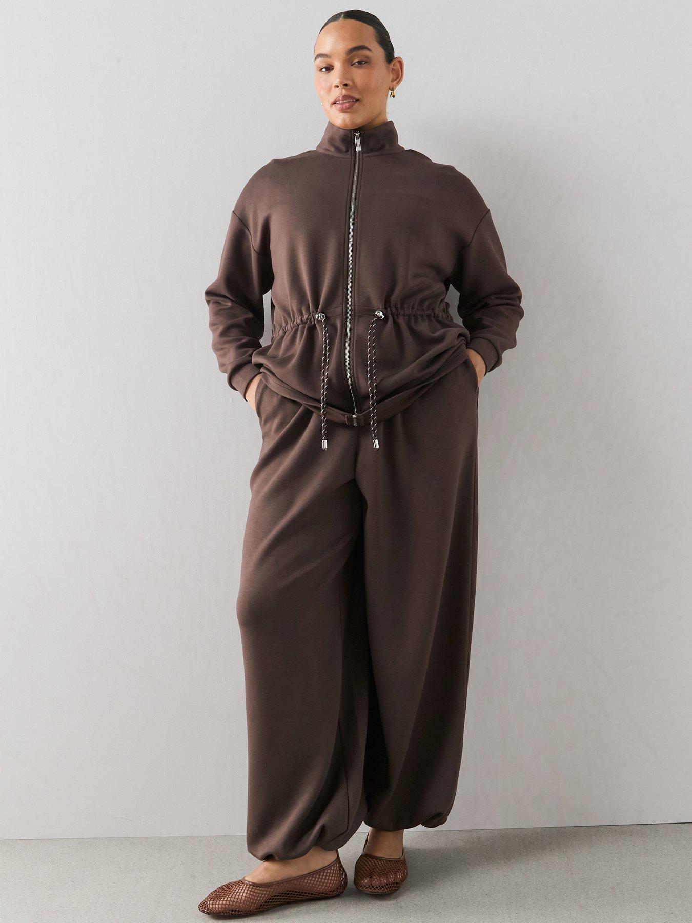 Image 6 of 6 of The Very Collection Curve Draped Cuffed Jogger Co-ord - Brown