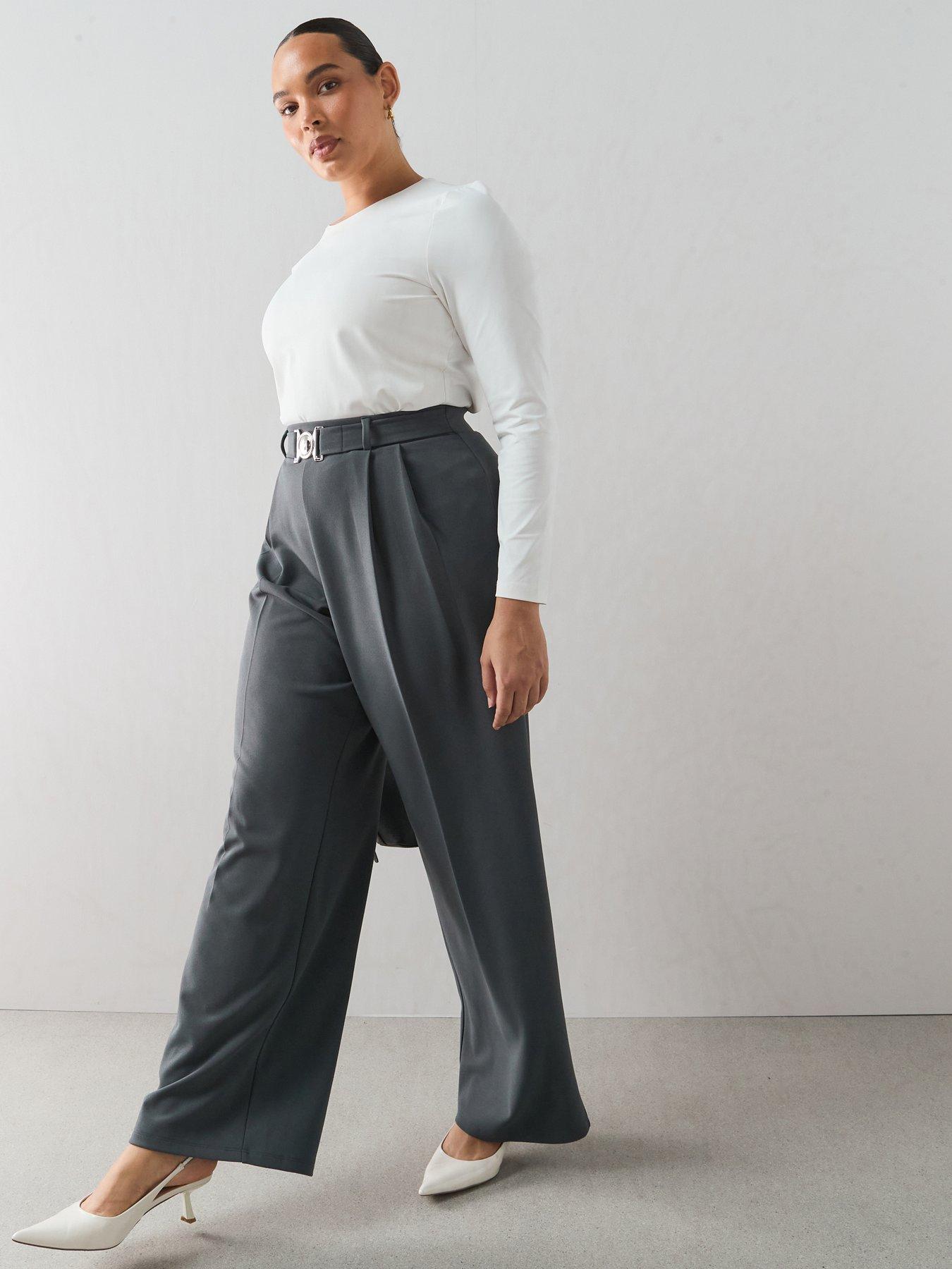 The Very Collection Curve Buckle Detail Wide Leg Stretch - Dark Grey