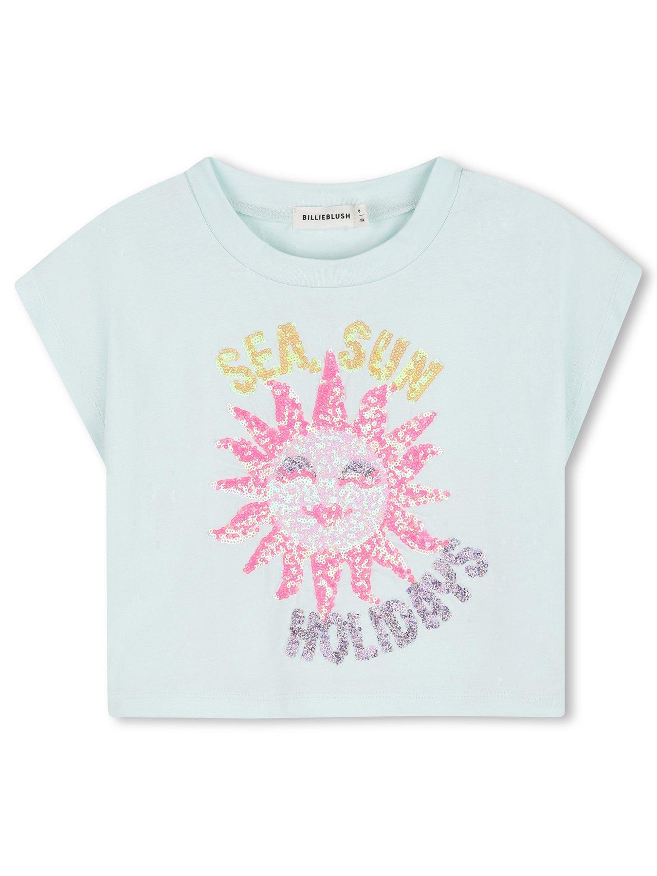 Billieblush Girls Sun Sequin Short Sleeve T-shirt, Green, Size Age: 10 Years