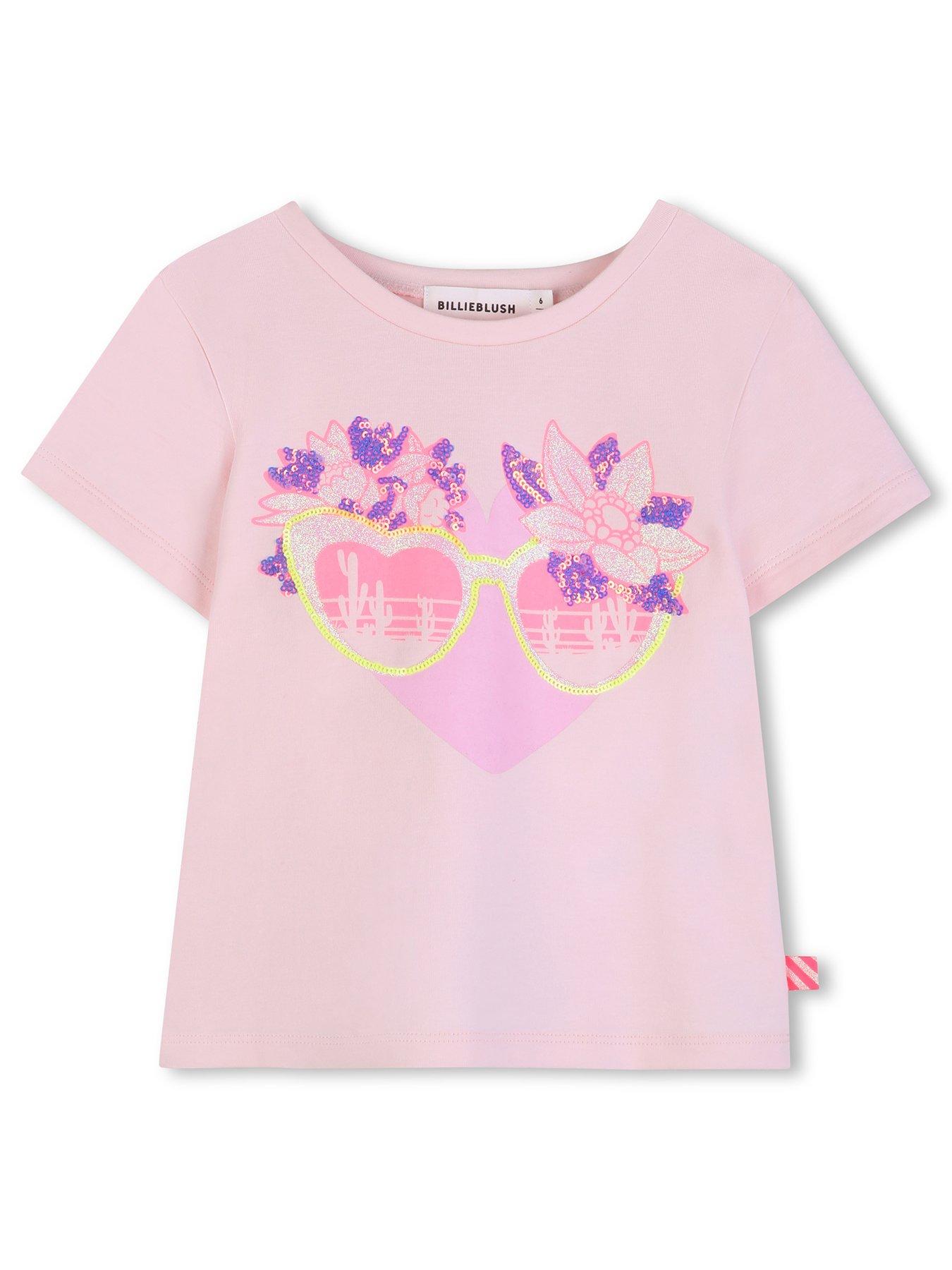 Billieblush Girls Glasses Sequin Short Sleeve T-shirt - Light Pink