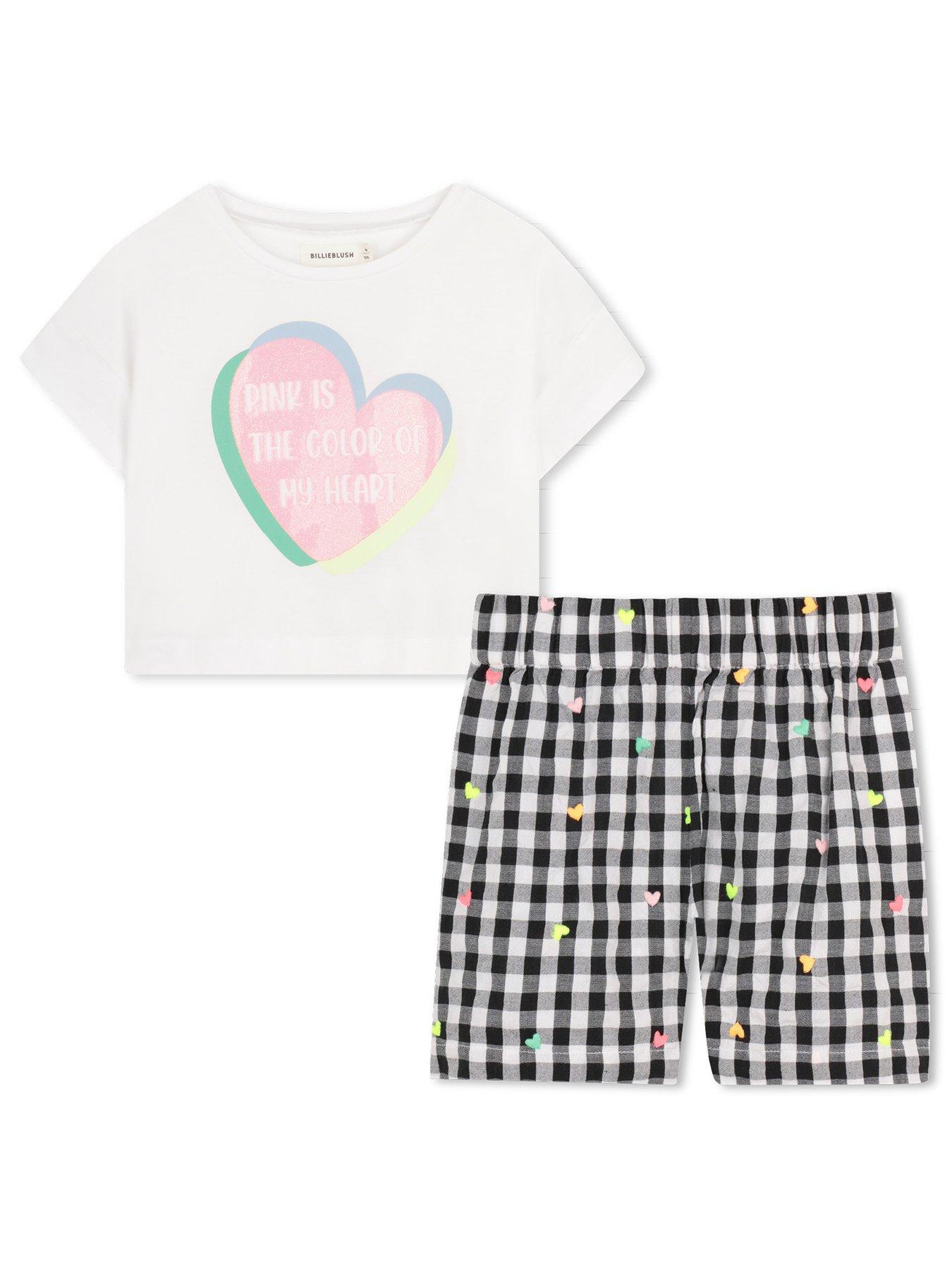 Billieblush Girls Gingham Shorts And T-shirt Set, White, Size Age: 5 Years