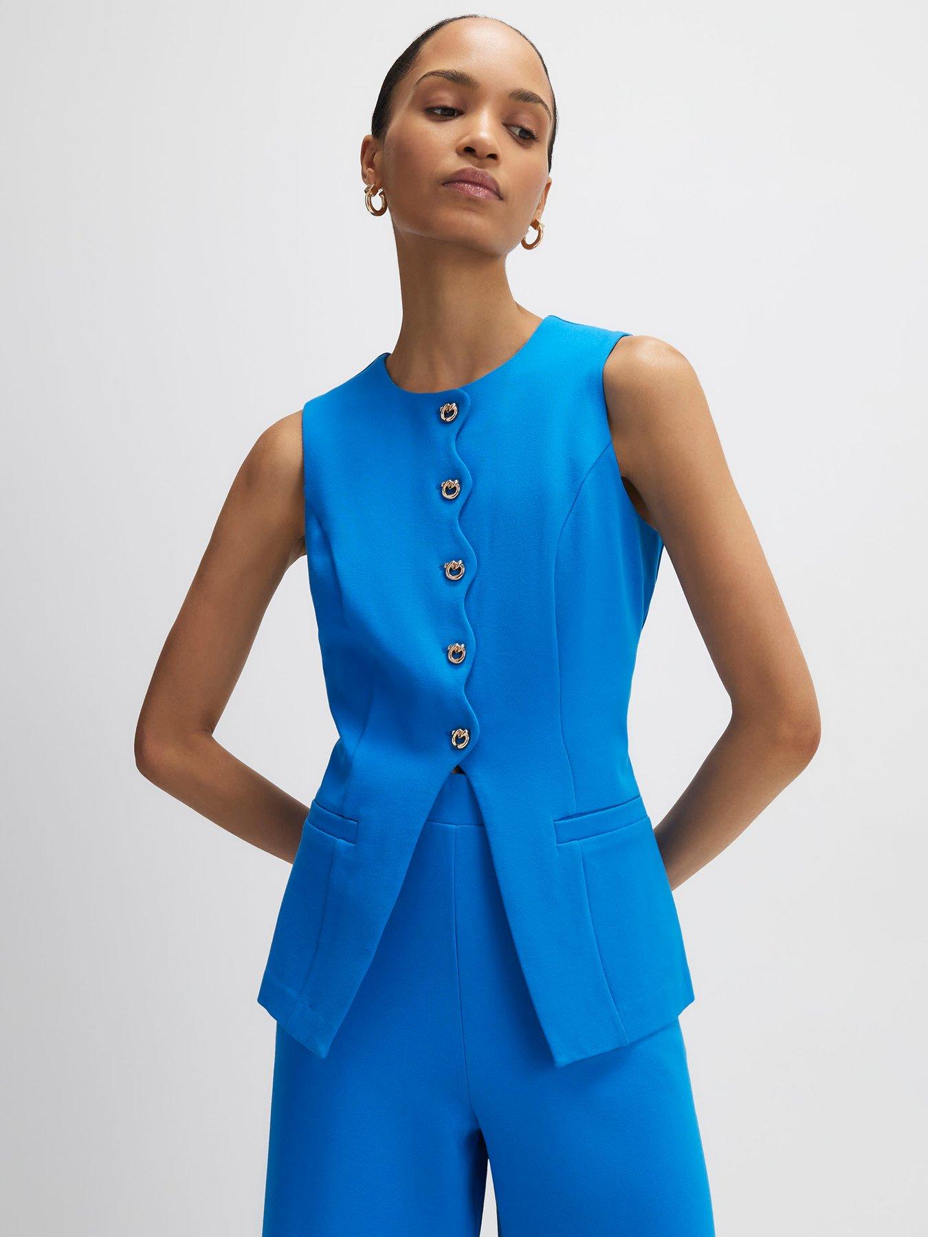 River Island: Short Scallop Ponte Waistcoat - Blue