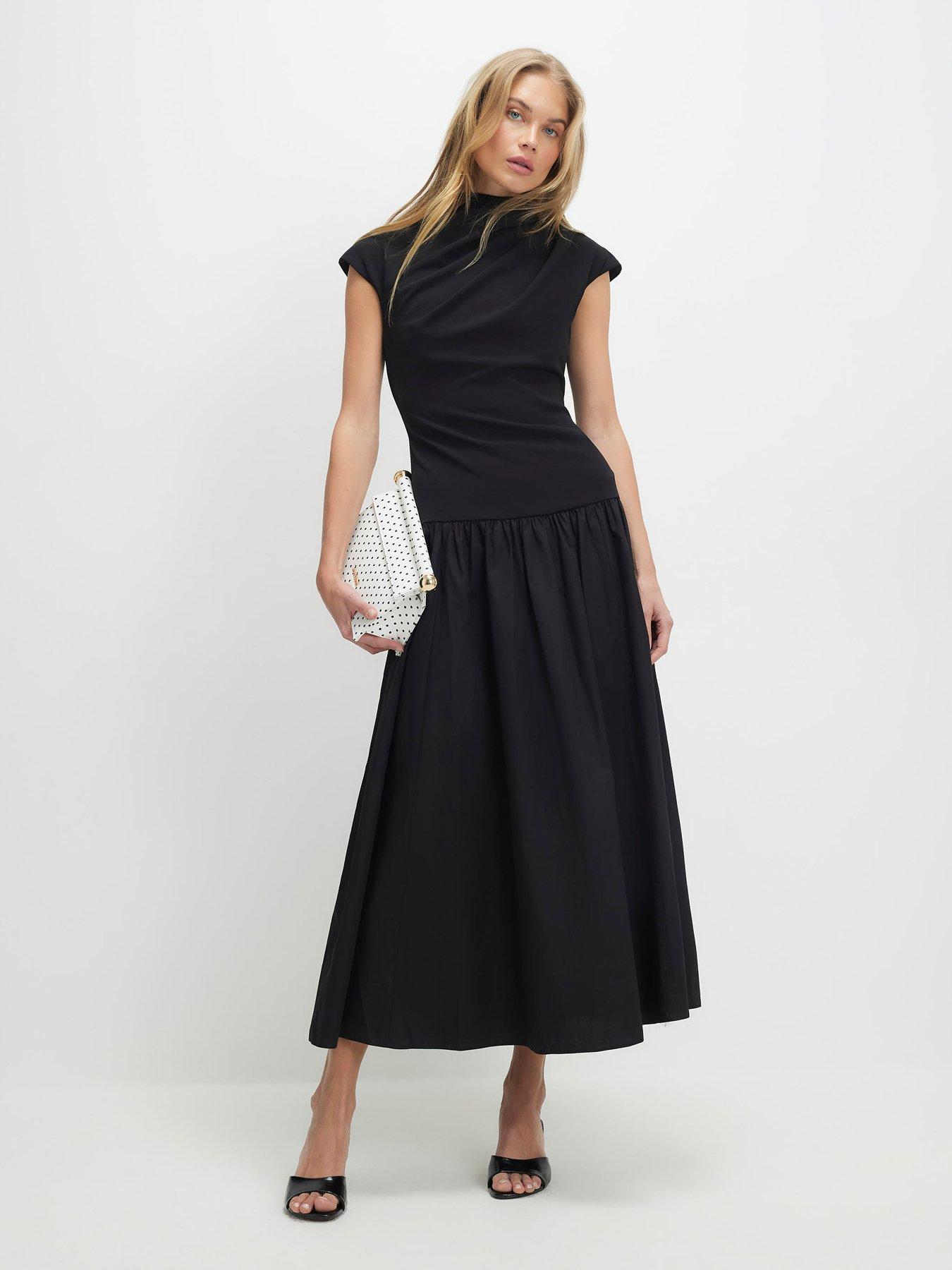 River Island Short Sleeve Hybrid Drape Maxi Dress - Black
