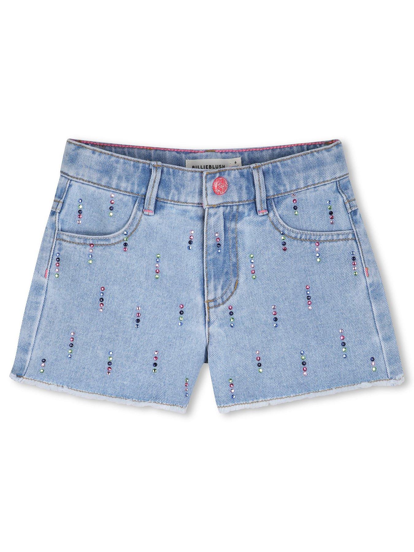 Billieblush Girls Jewel Denim Shorts, Blue, Size Age: 4 Years