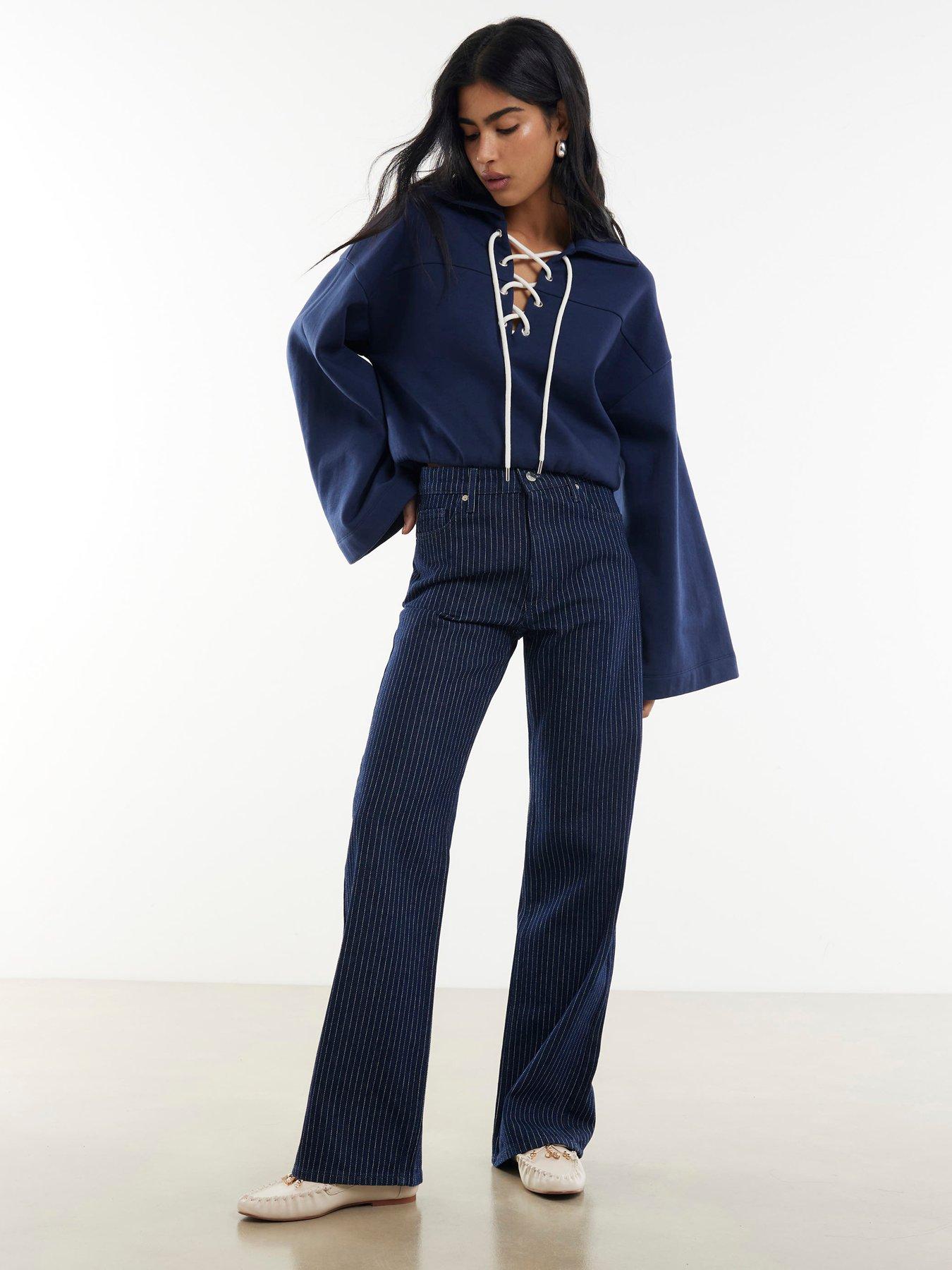 River Island Relaxed Straight Boy Stripe Jeans - Blue