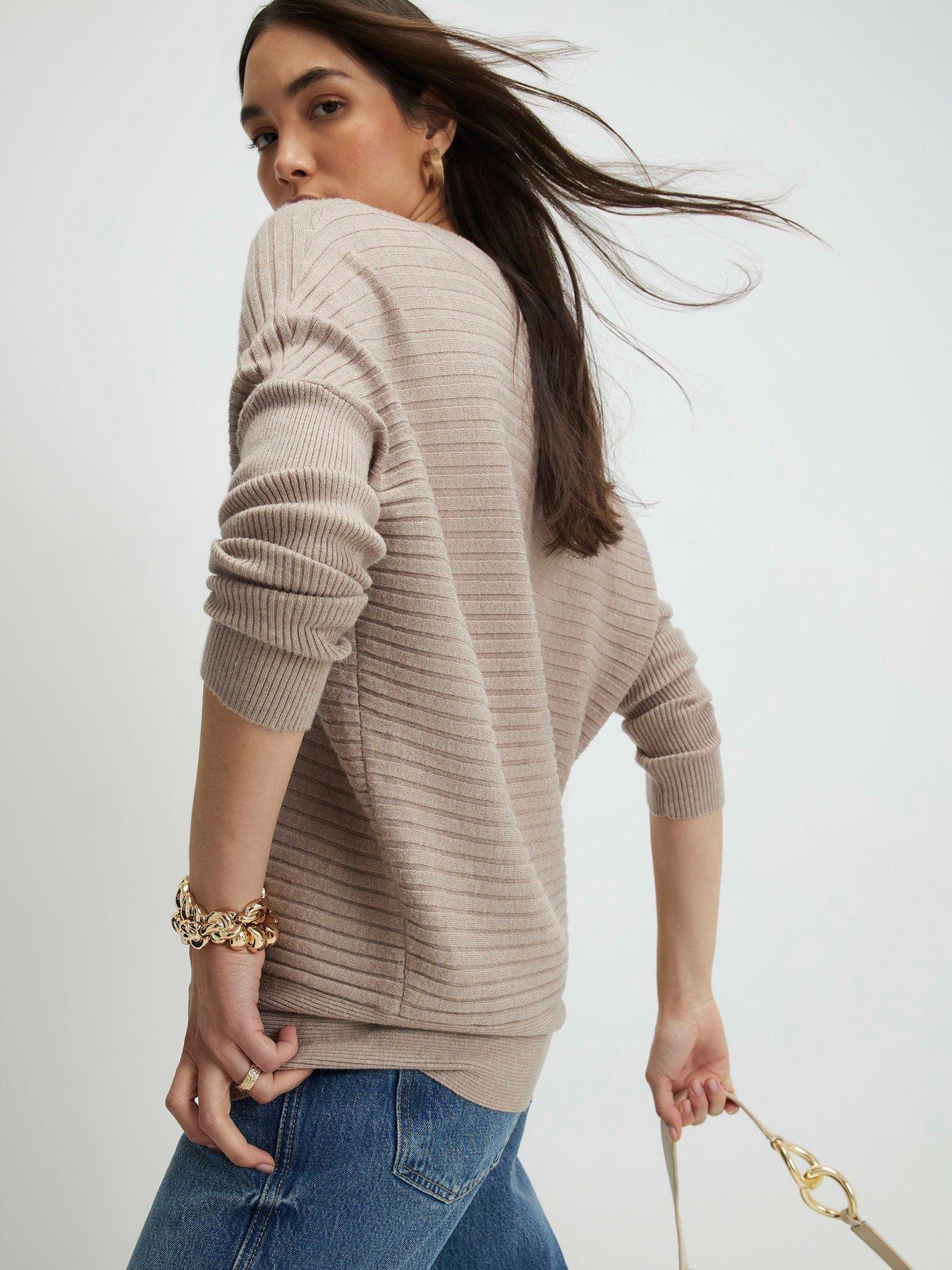 Image 2 of 4 of River Island V Neck Ribbed Jumper - Brown