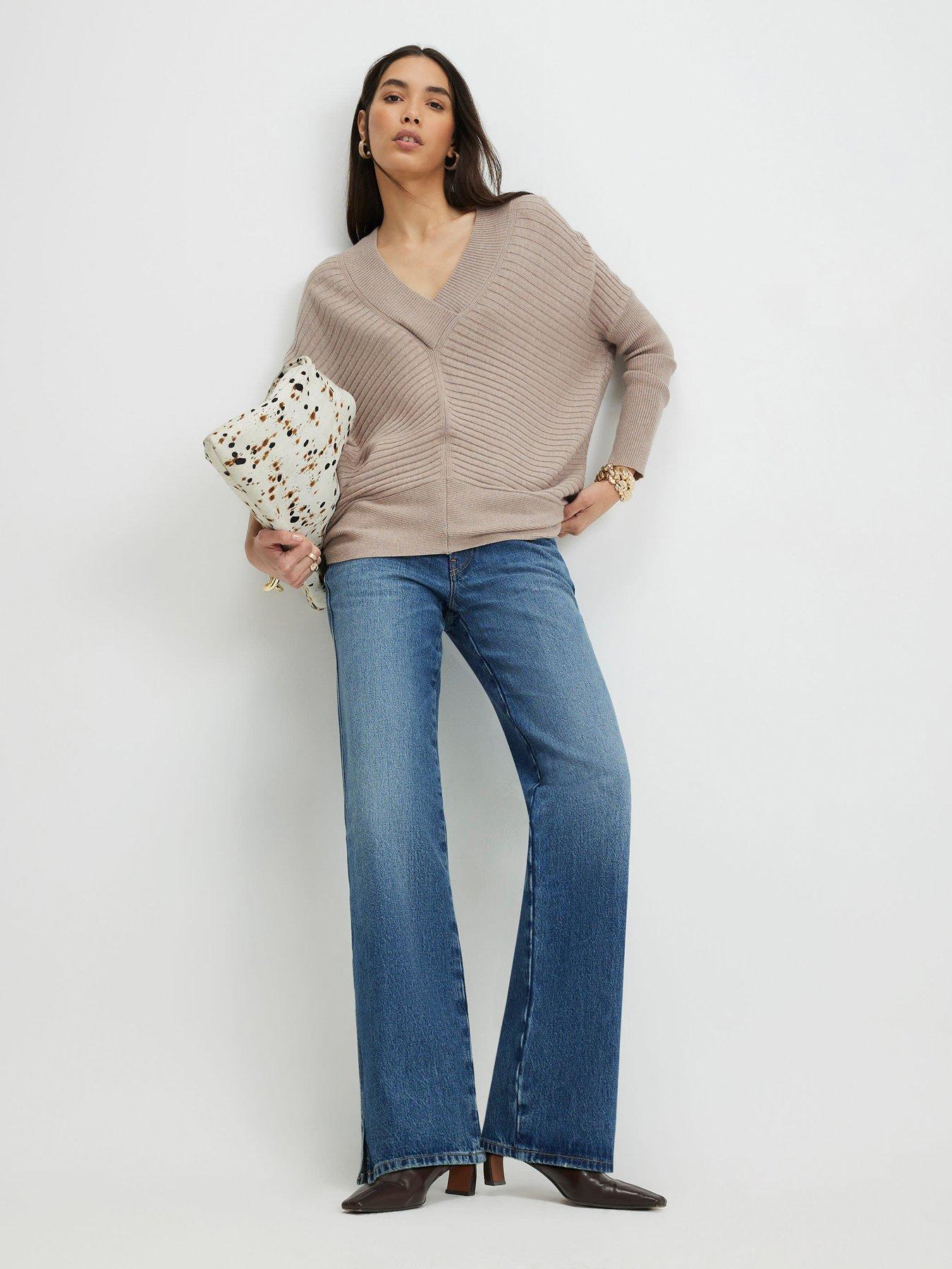 Image 3 of 4 of River Island V Neck Ribbed Jumper - Brown