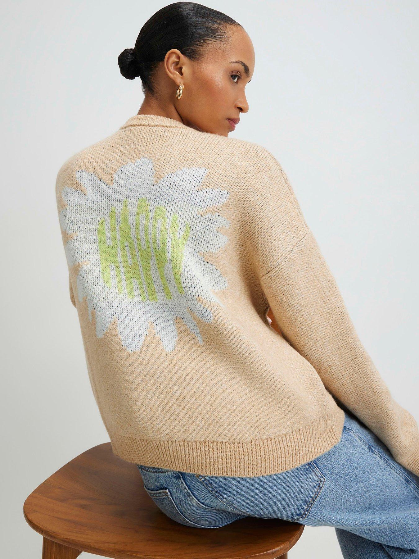 River Island: Beige Happy Conversational Cardigan