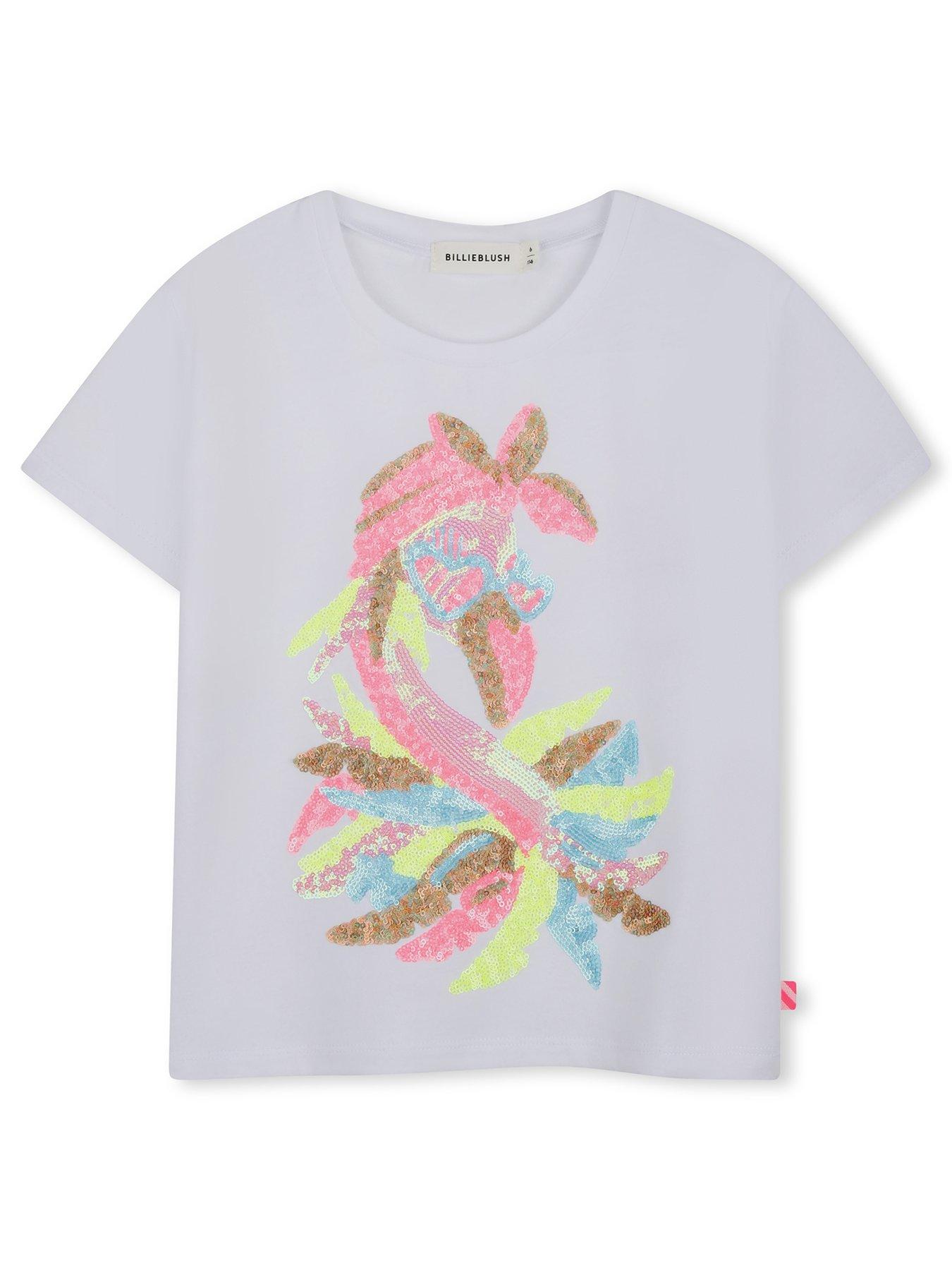 Billieblush Girls Sequin Short Sleeve T-shirt, White, Size Age: 10 Years
