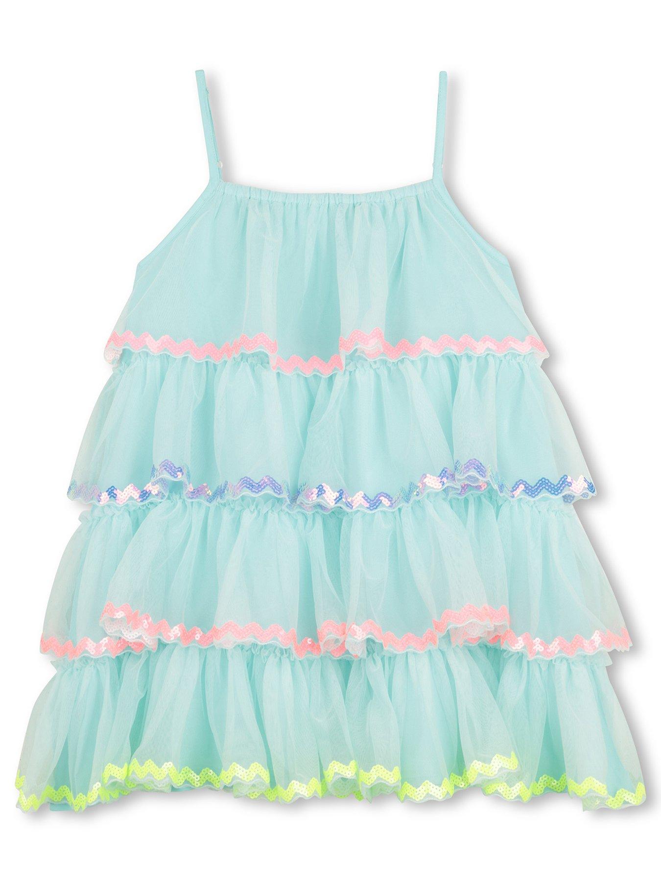 Billieblush Girls Tiered Mesh Dress - Light Blue