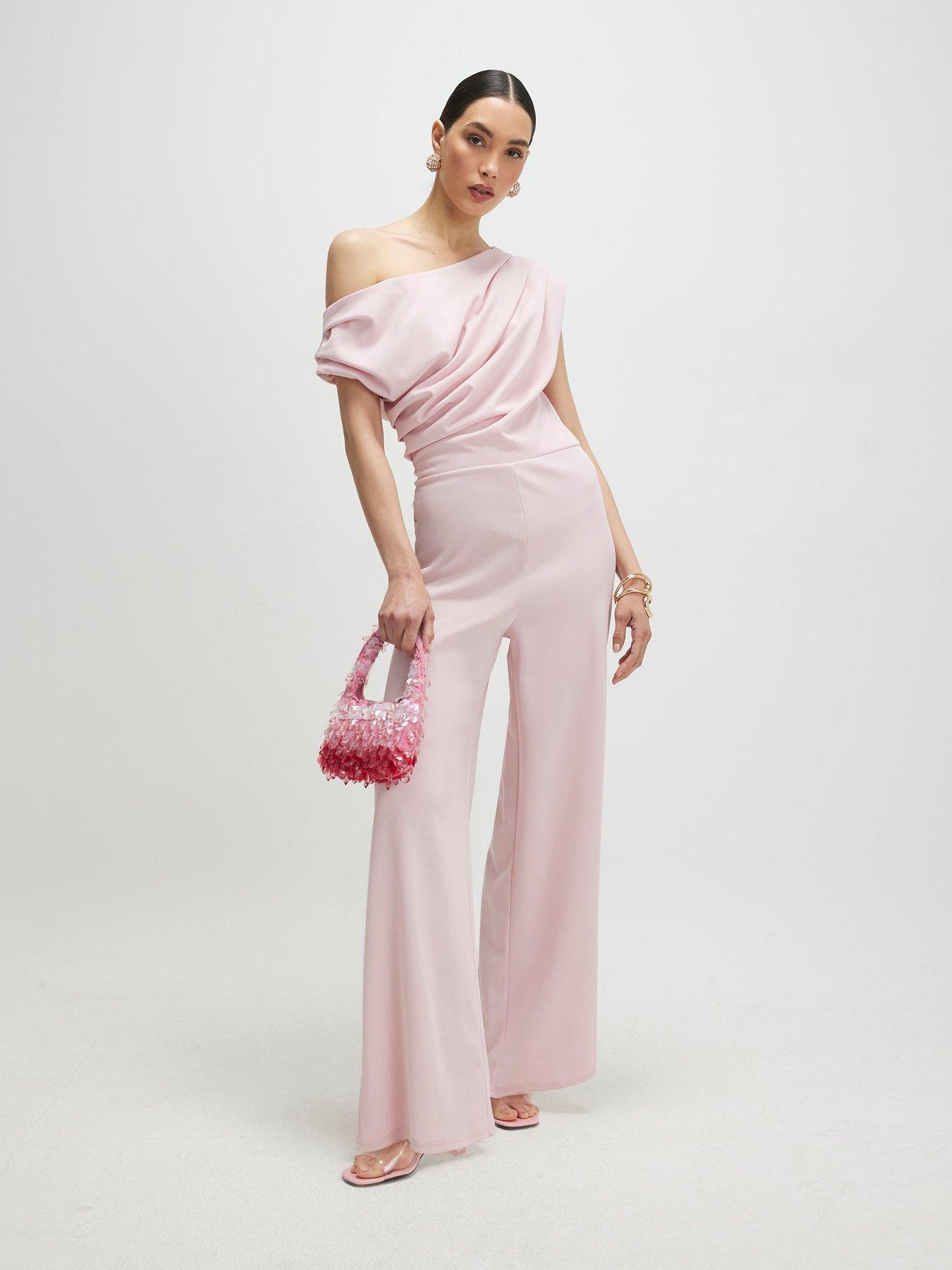 River Island Short Asymmetric Drape Jumpsuit - Pink