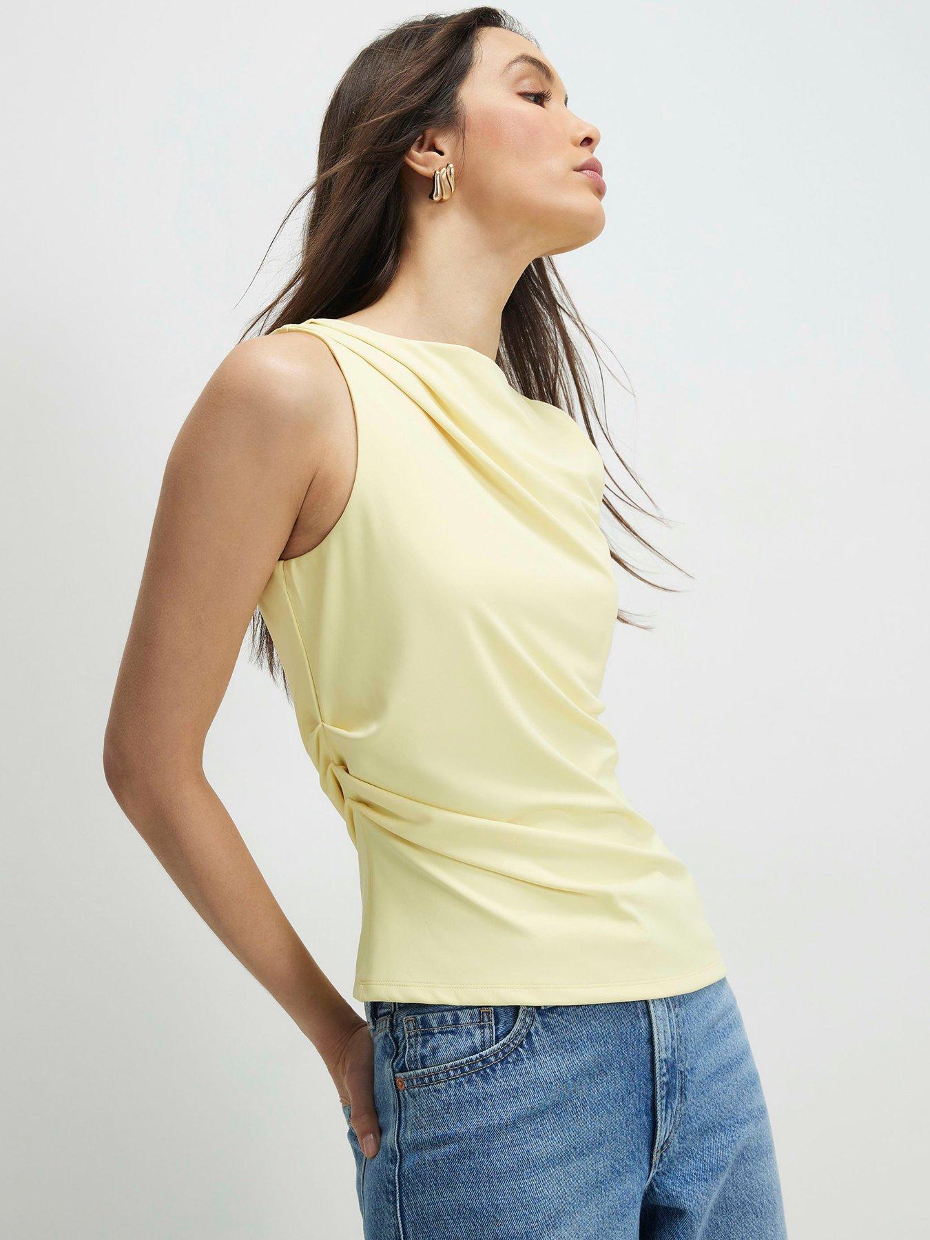 River Island Short Polyamide Slash Neck Top - Yellow
