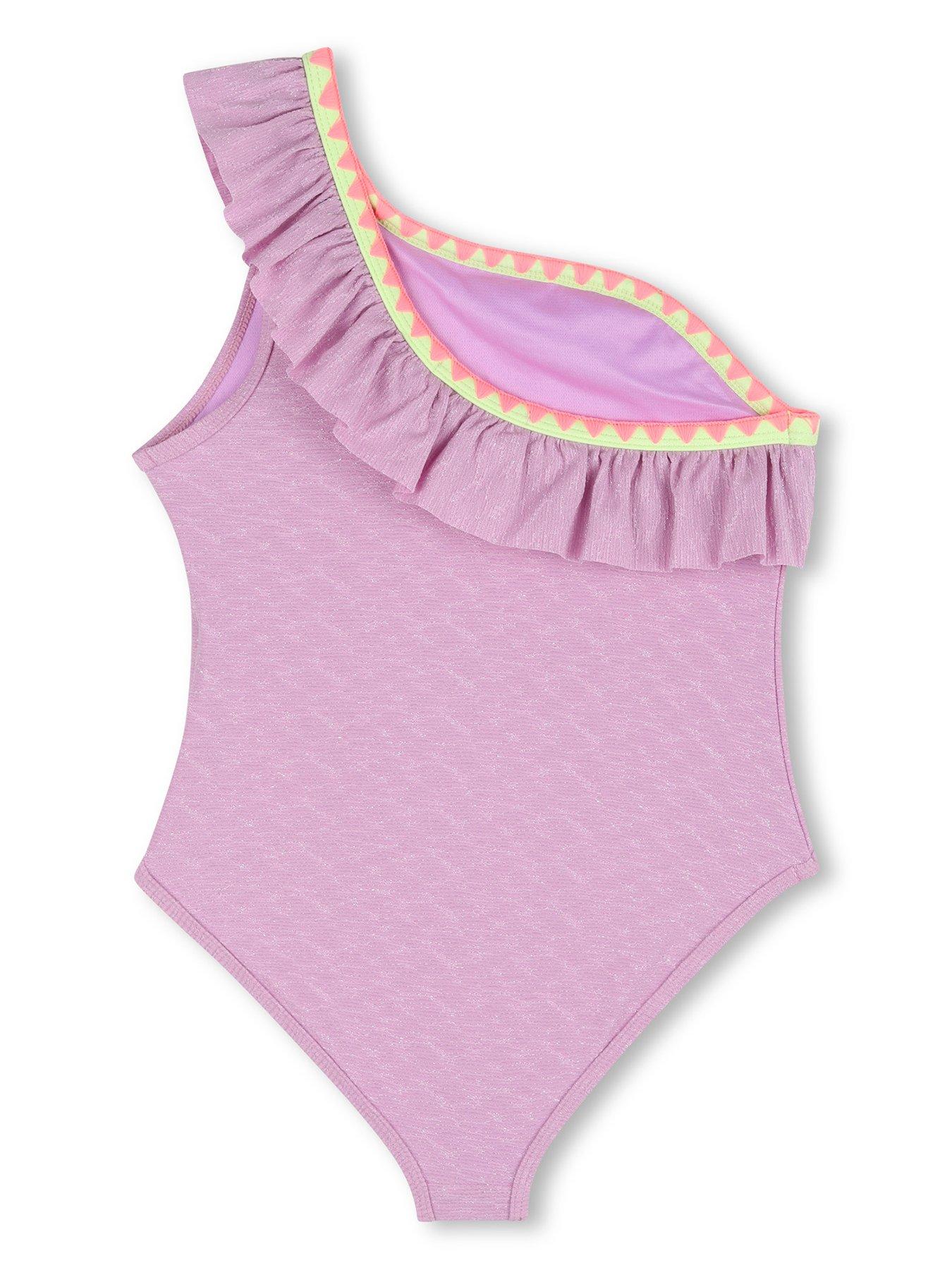 Image 2 of 3 of Billieblush Girls One Shoulder Swimsuit - Purple