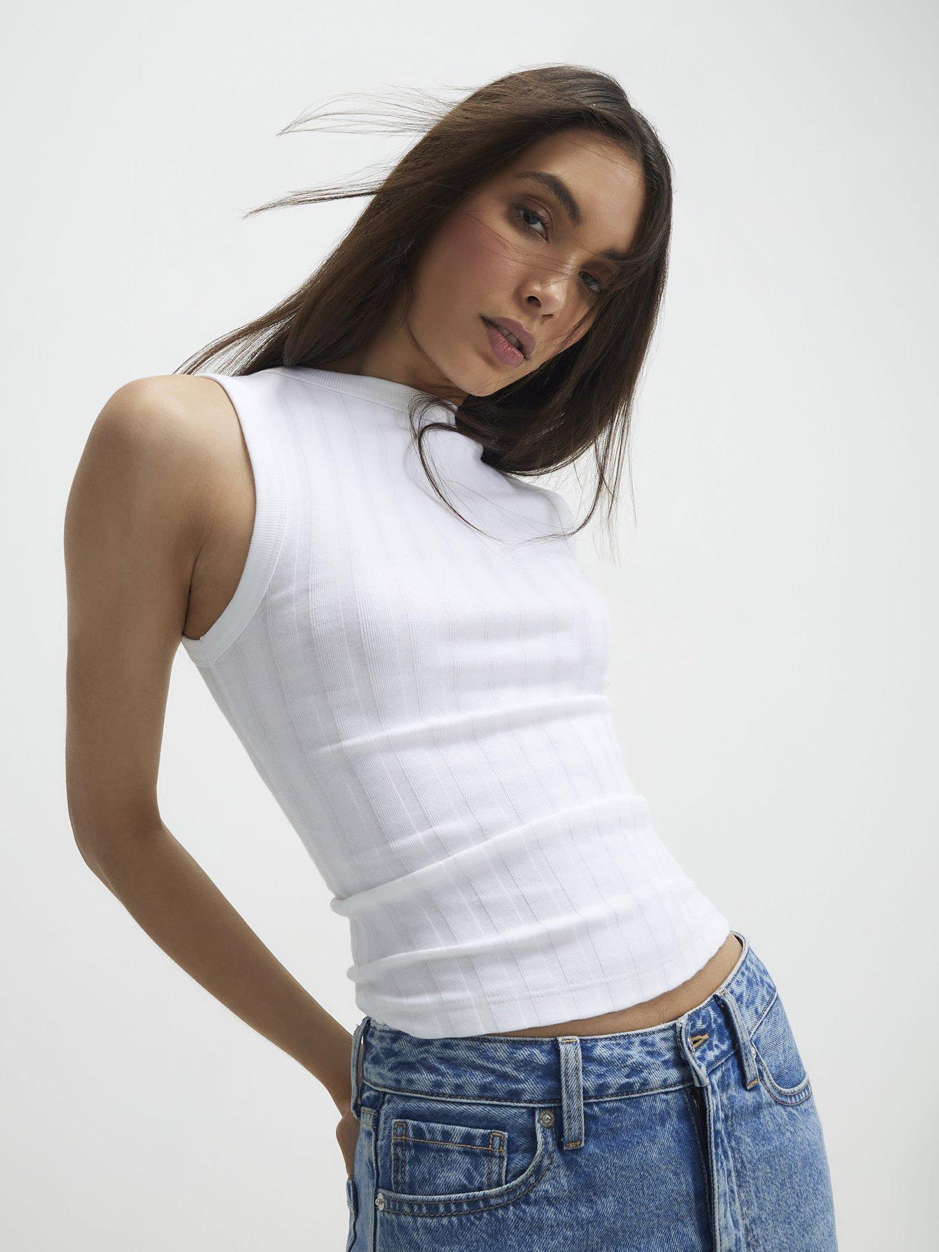 River Island Short Wide Rib Tank - White