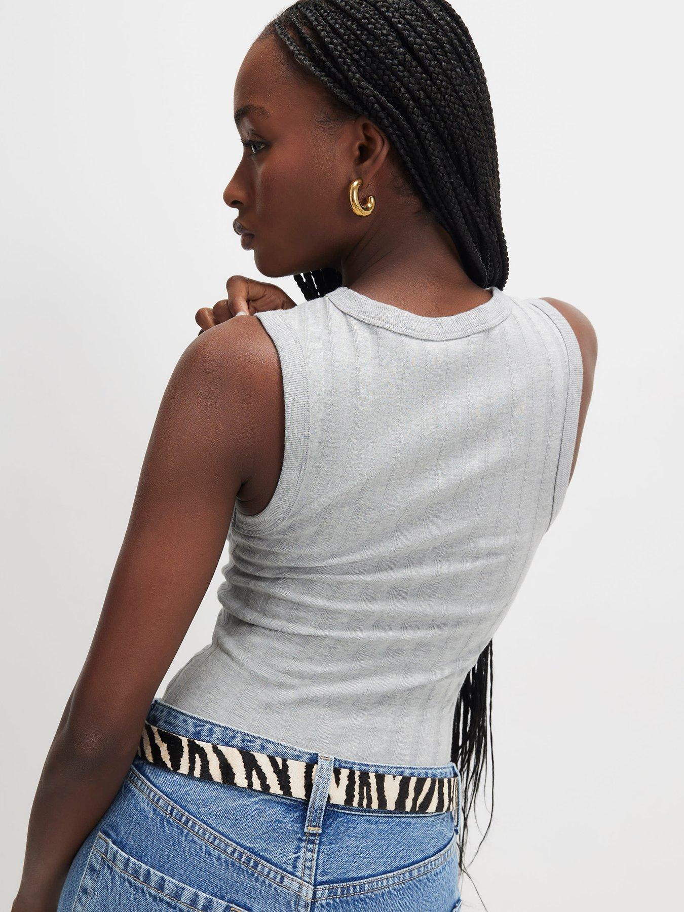 Image 2 of 4 of River Island Short Wide Rib Tank - Grey
