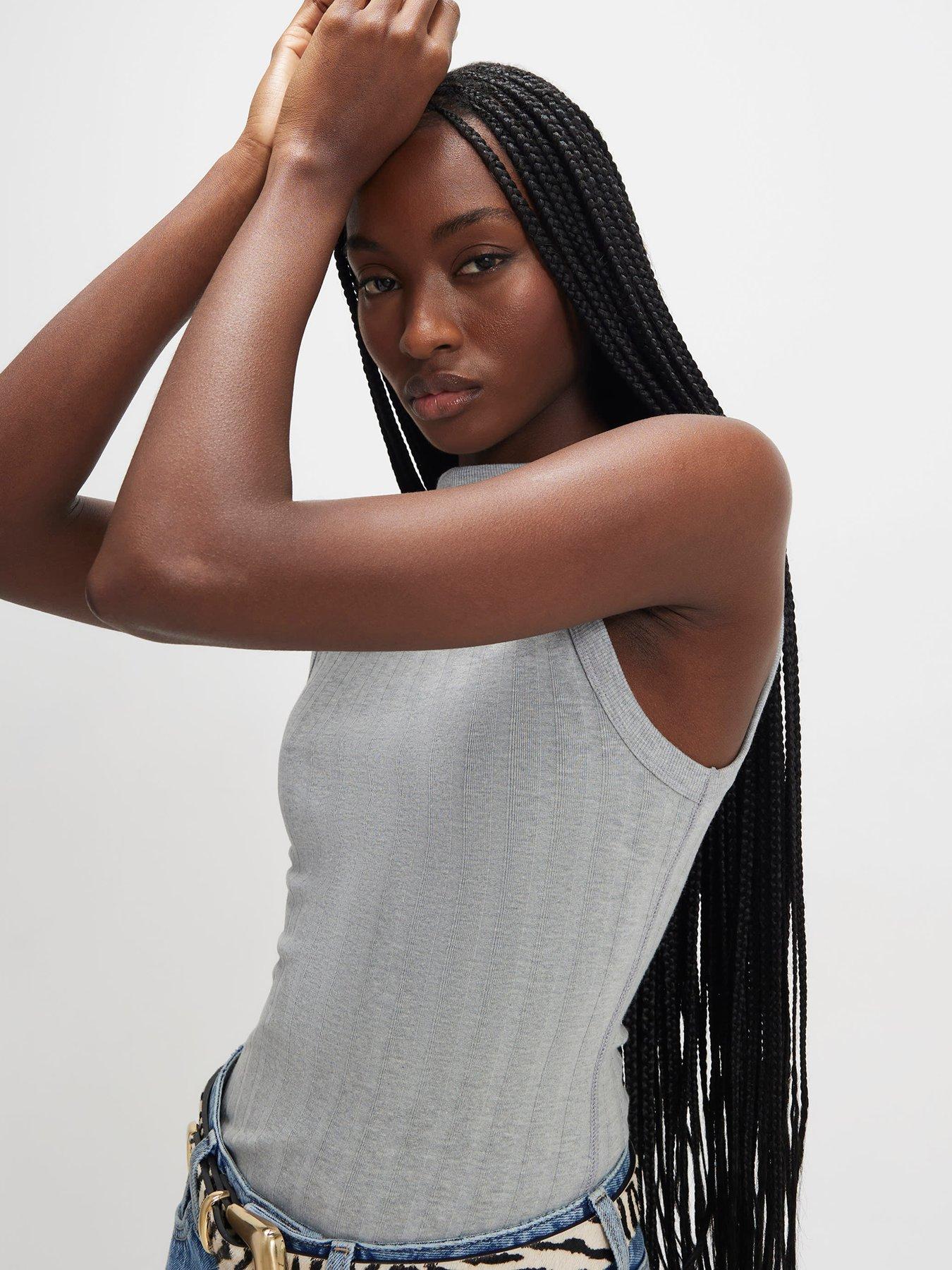 Image 4 of 4 of River Island Short Wide Rib Tank - Grey