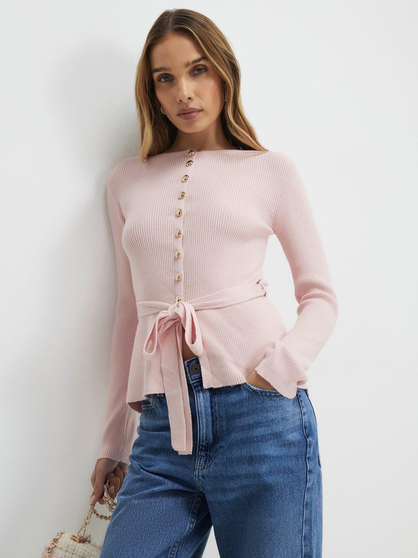 River Island: Waisted Cardi - Pink