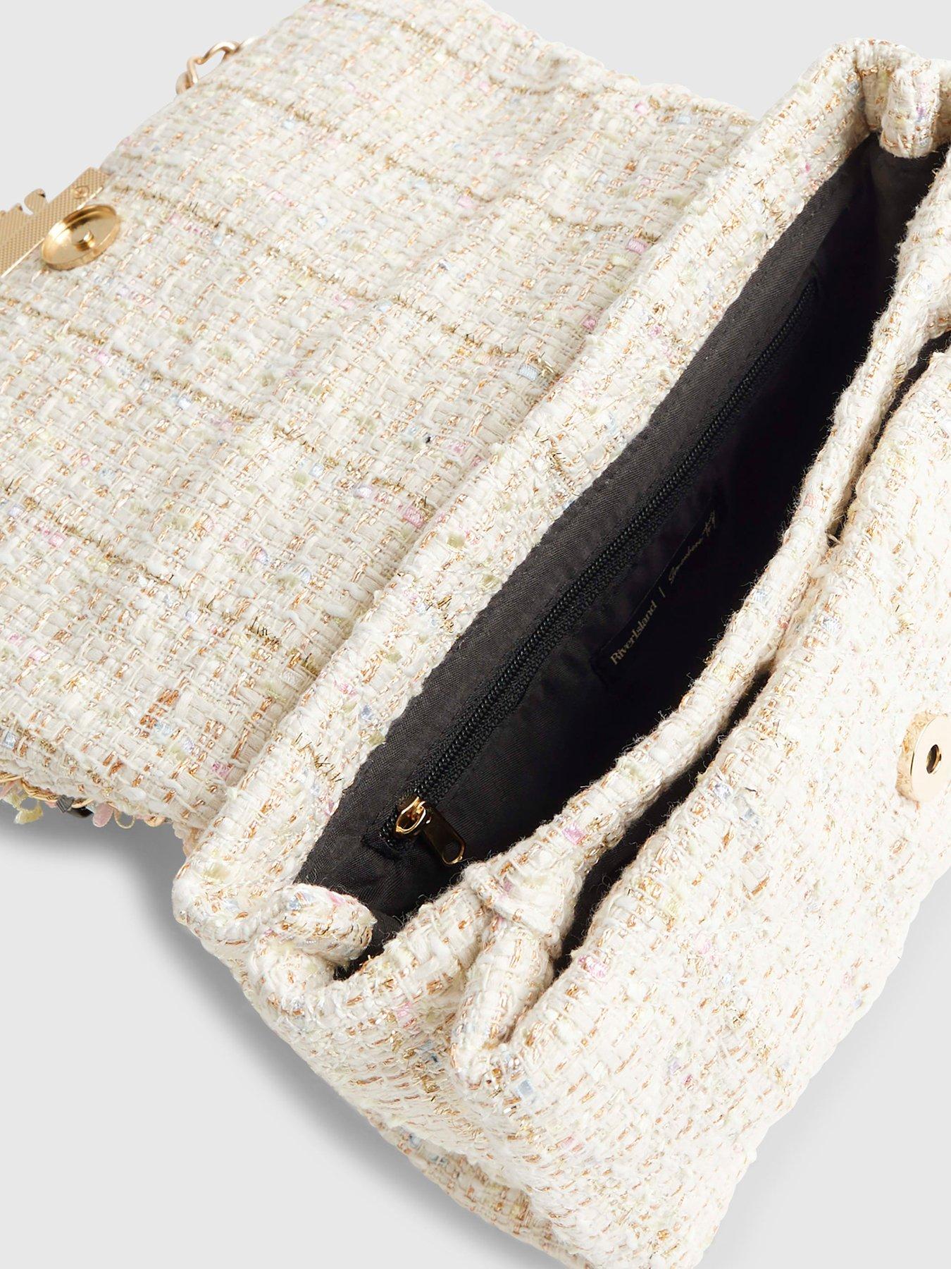 Image 5 of 6 of River Island Boucle Flap Front Shoulder Bag - Cream