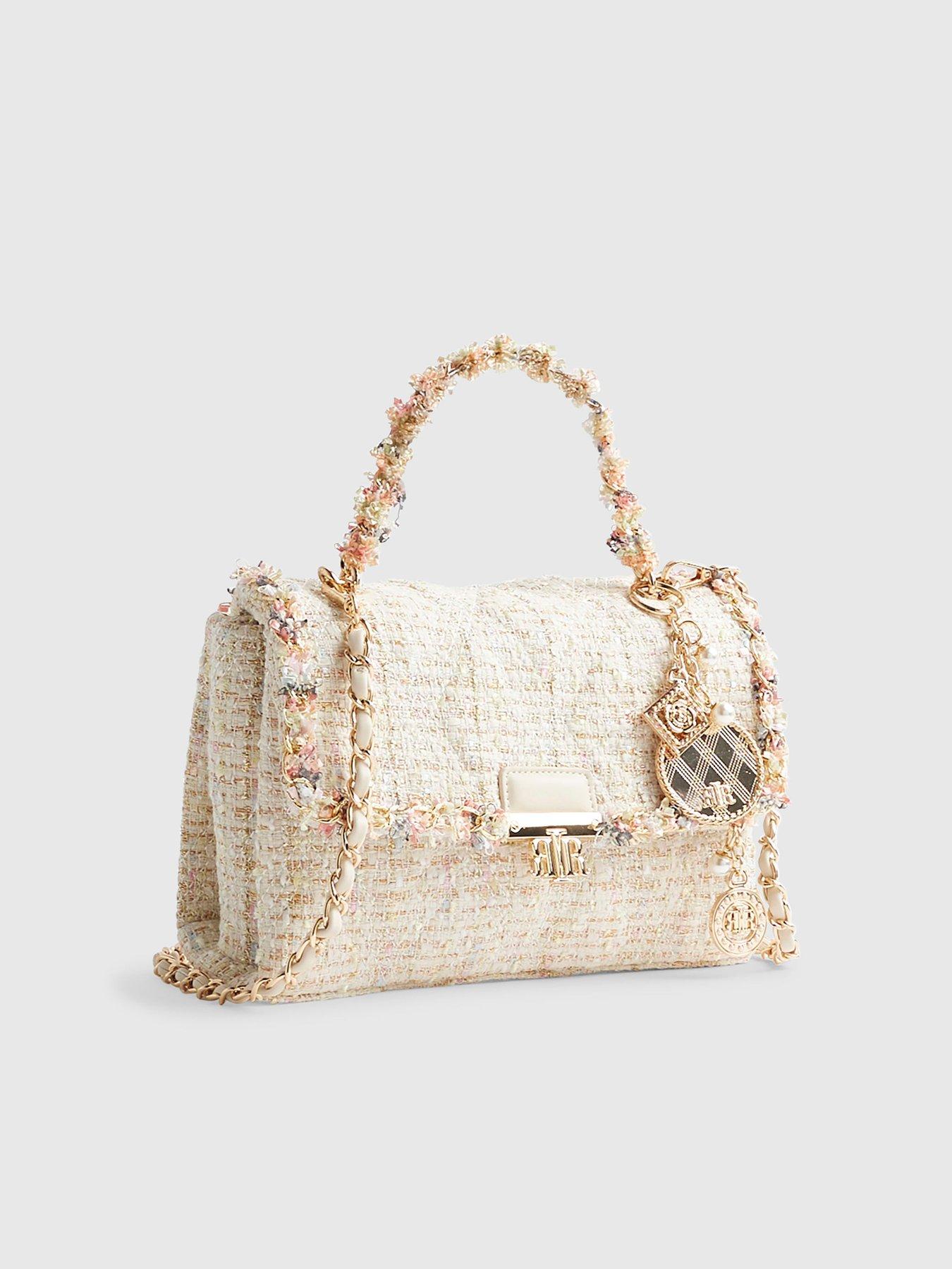 Image 6 of 6 of River Island Boucle Flap Front Shoulder Bag - Cream
