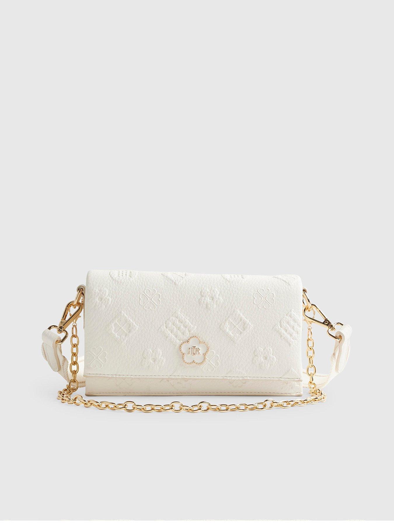 Image 2 of 6 of River Island Embossed Monogram Cross Body Bag - Cream