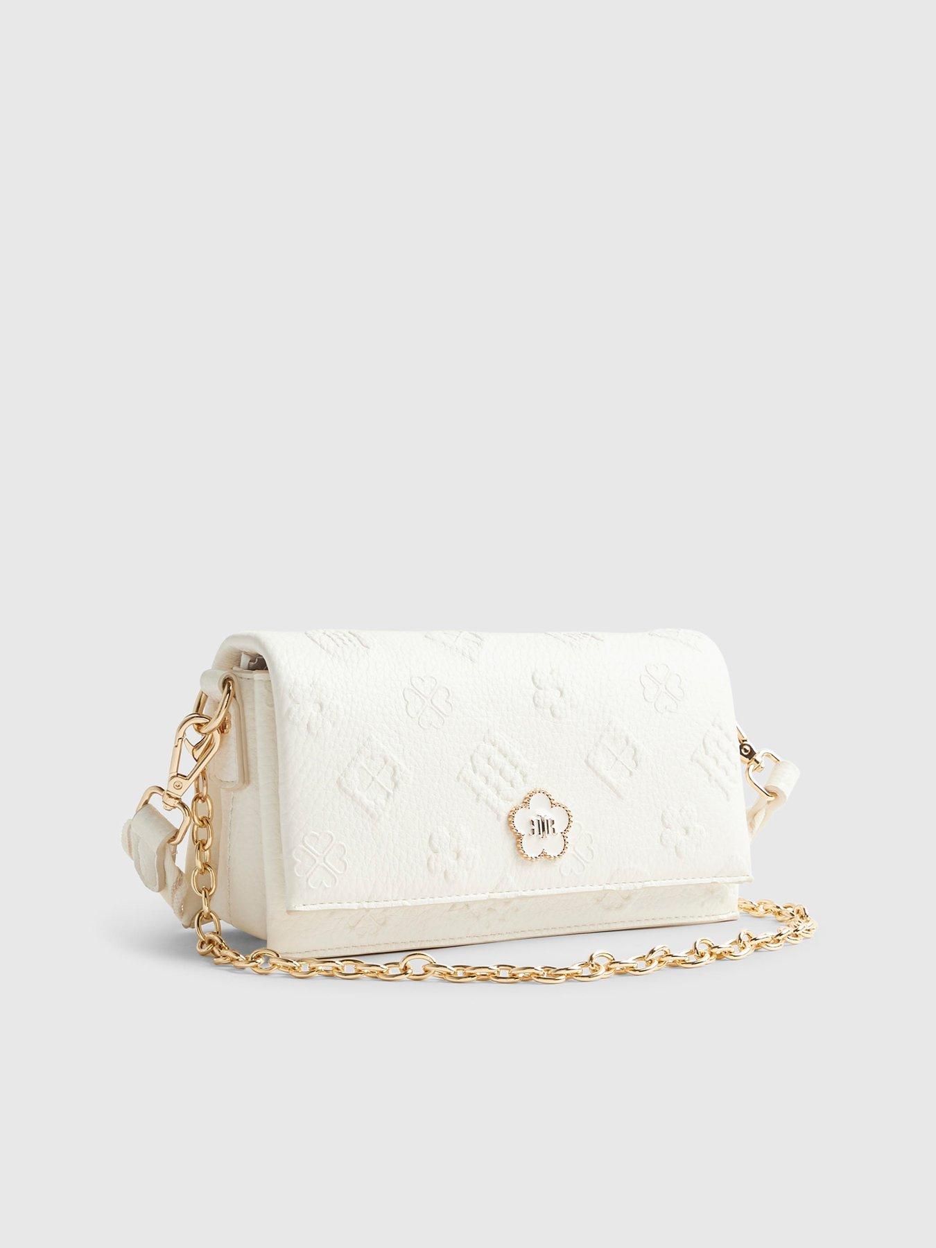 Image 3 of 6 of River Island Embossed Monogram Cross Body Bag - Cream
