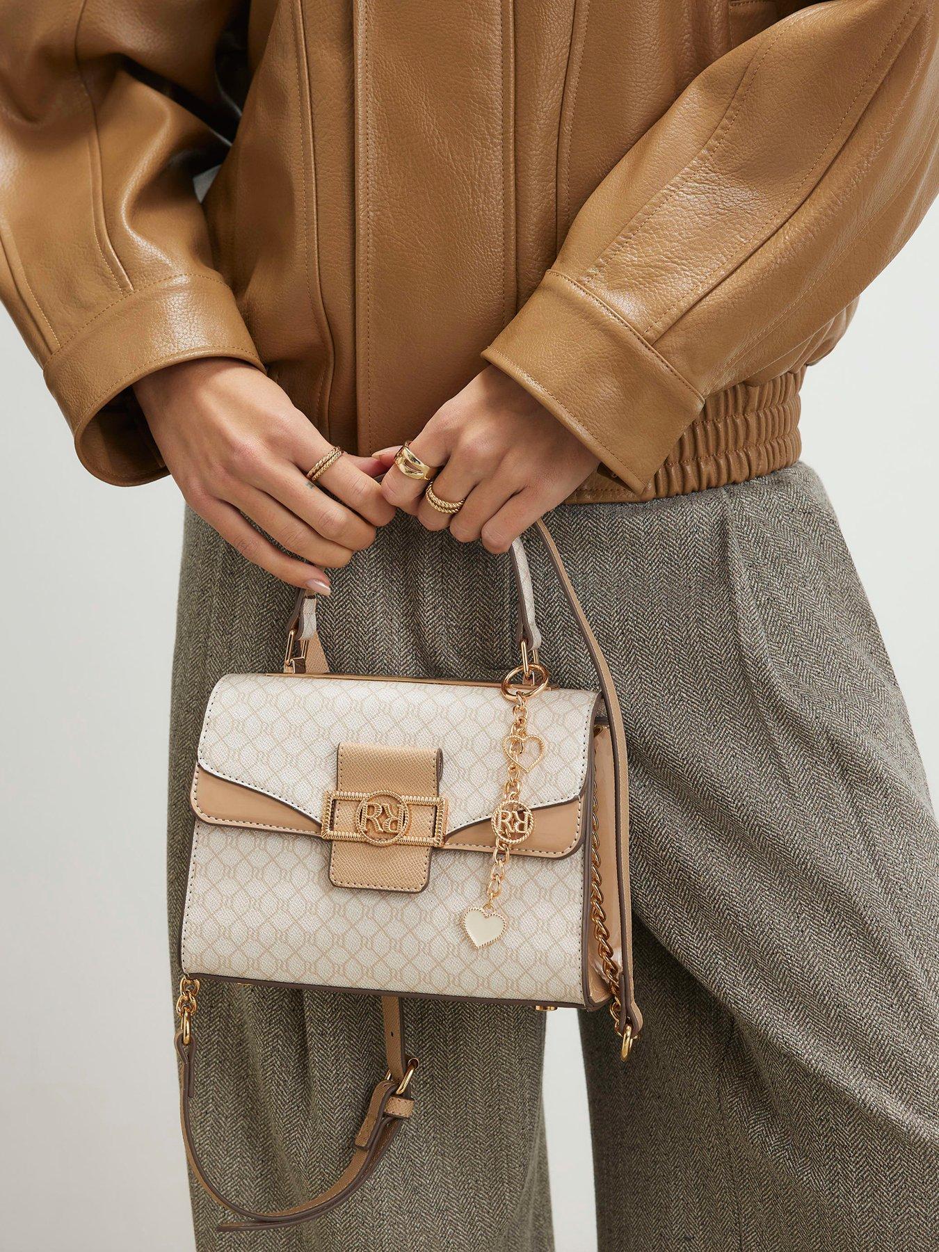River Island Monogram Panelled Mini Tote Bag - Beige