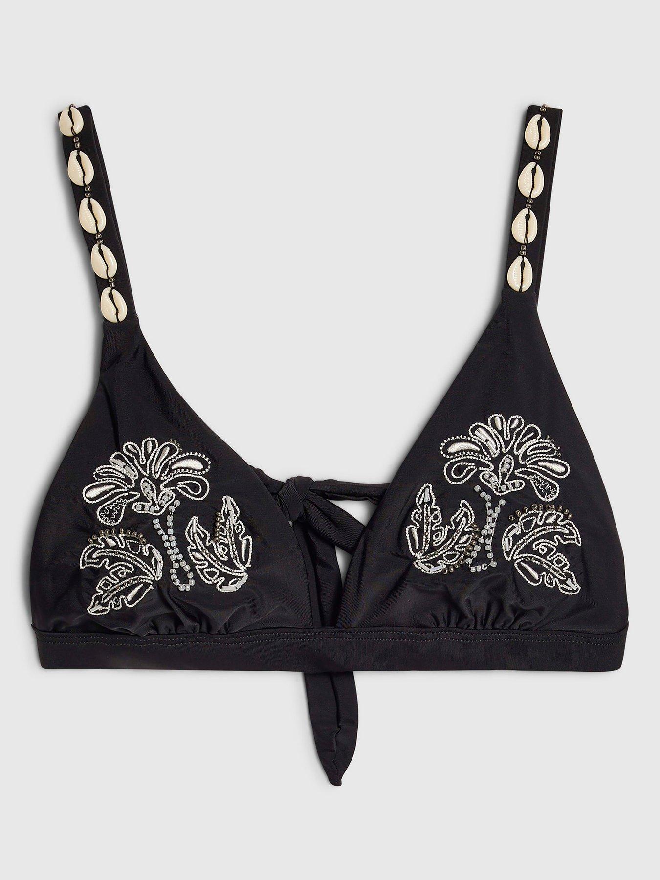 River Island Whipstitch Shell Bikini Top - Black