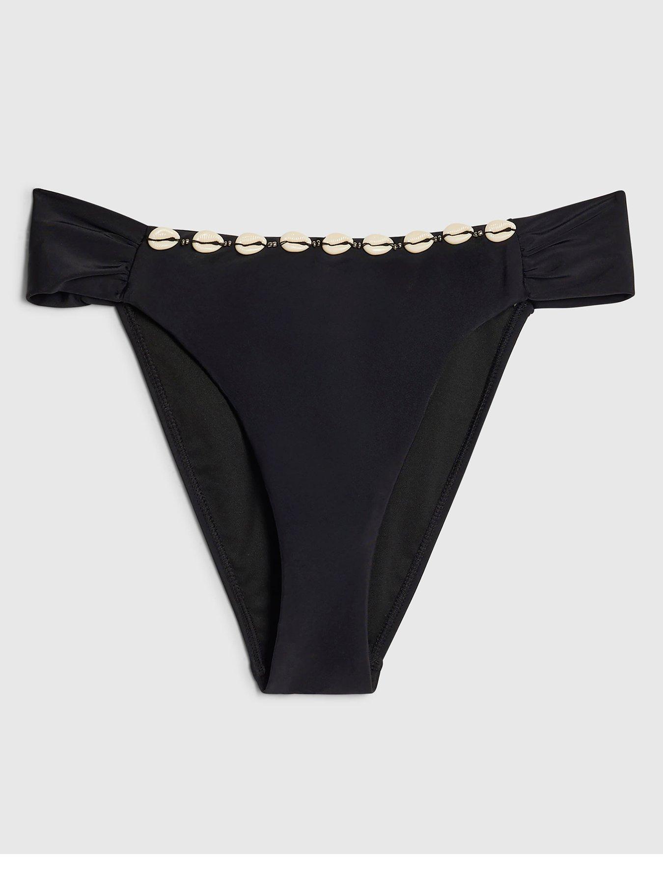 River Island Whipstitch Shell Bikini Brief - Black