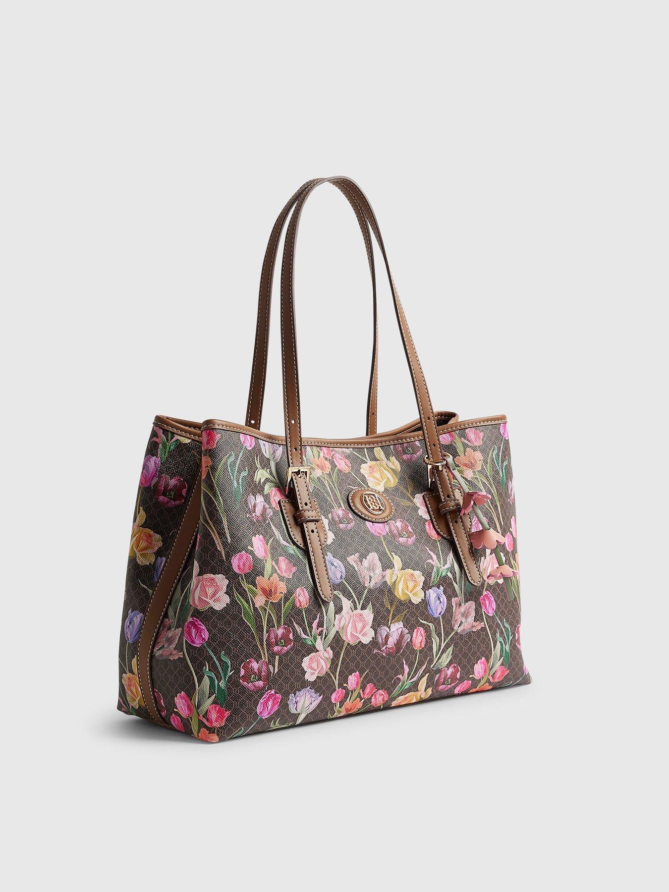 Image 3 of 6 of River Island Floral Monogram Buckle Shopper Bag - Brown