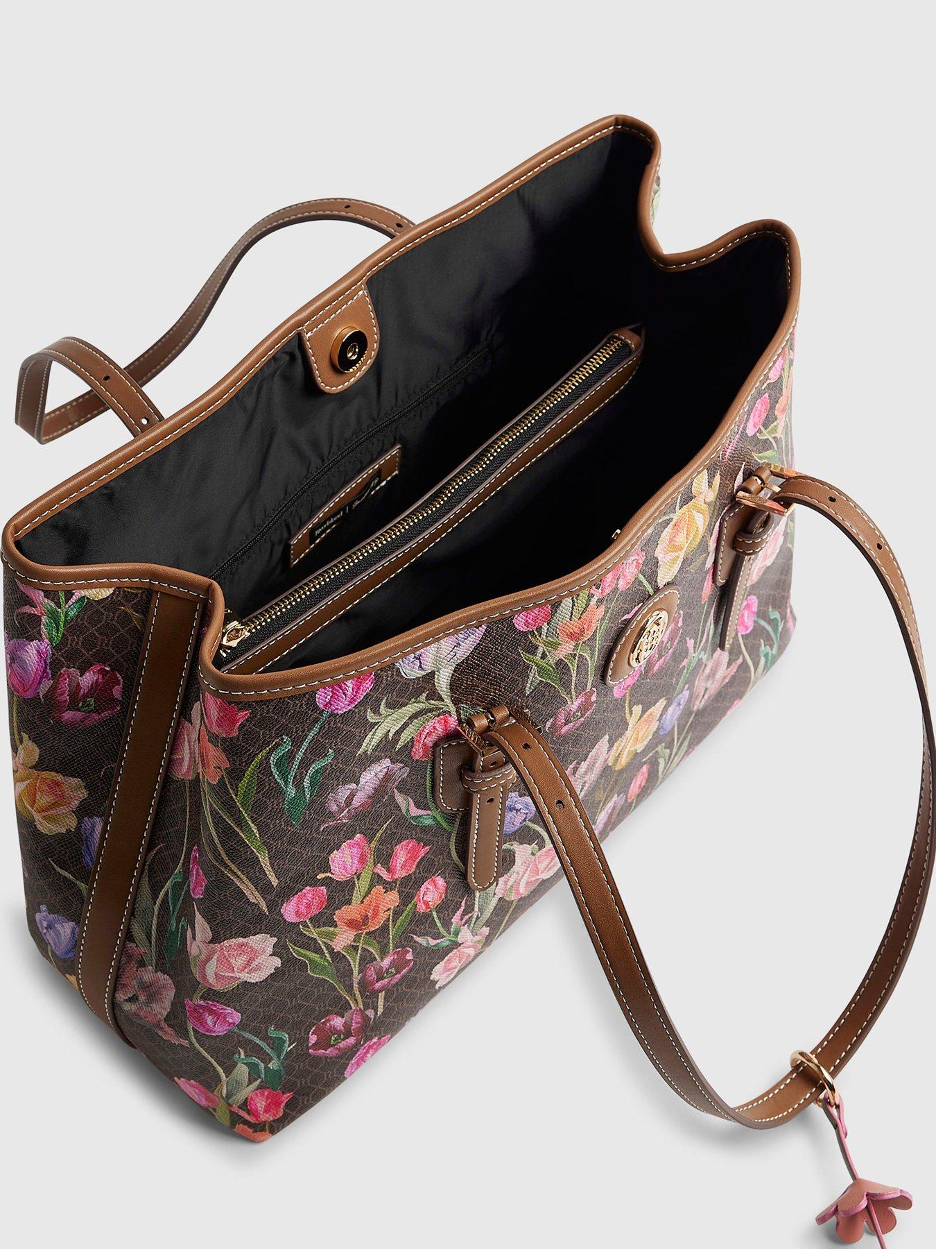 Image 5 of 6 of River Island Floral Monogram Buckle Shopper Bag - Brown