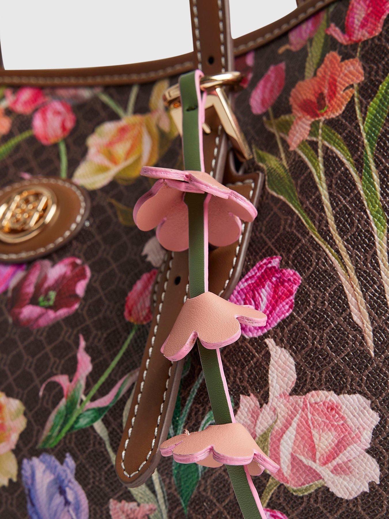 Image 6 of 6 of River Island Floral Monogram Buckle Shopper Bag - Brown