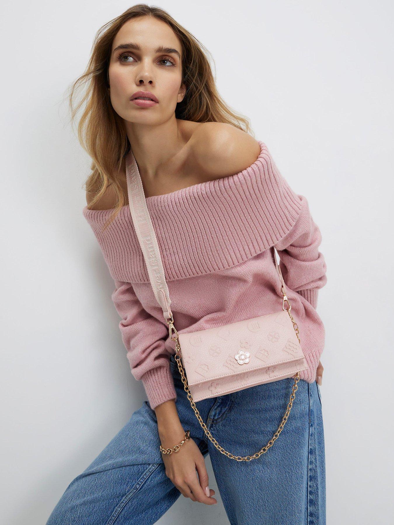 Image 1 of 6 of River Island Embossed Monogram Cross Body Bag - Pink
