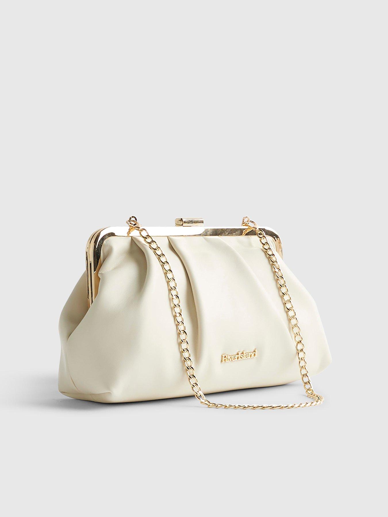 Image 3 of 6 of River Island Dl Metal Frame Slouchy Clutch Bag - Cream