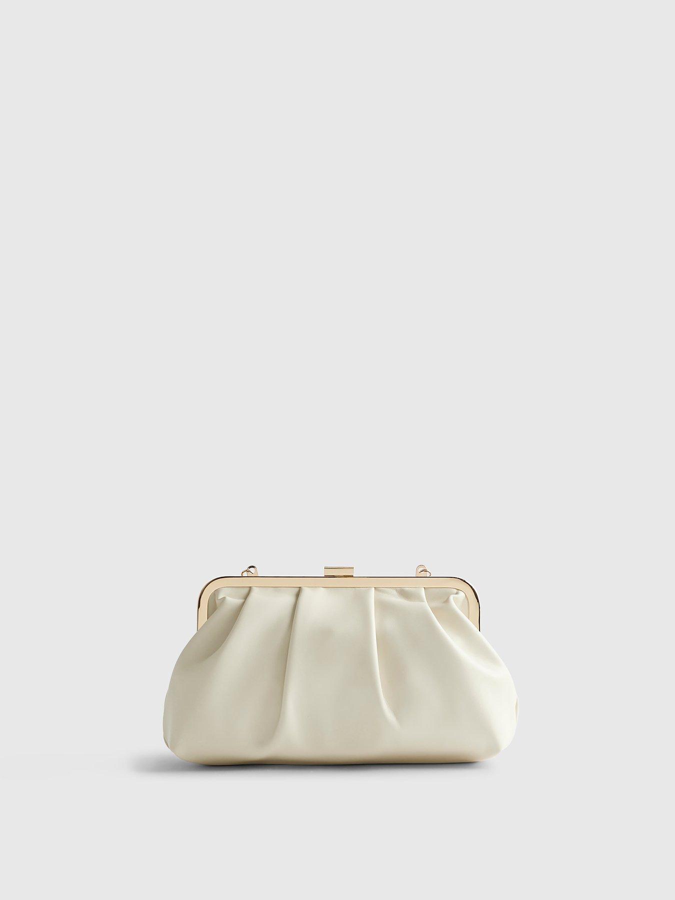 Image 4 of 6 of River Island Dl Metal Frame Slouchy Clutch Bag - Cream