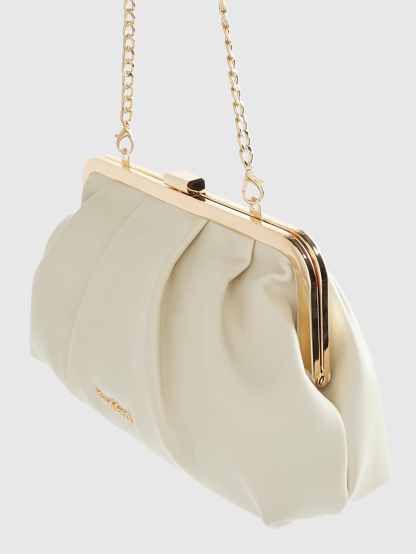 Image 5 of 6 of River Island Dl Metal Frame Slouchy Clutch Bag - Cream