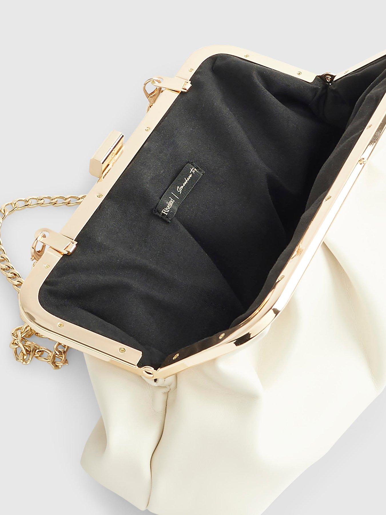 Image 6 of 6 of River Island Dl Metal Frame Slouchy Clutch Bag - Cream