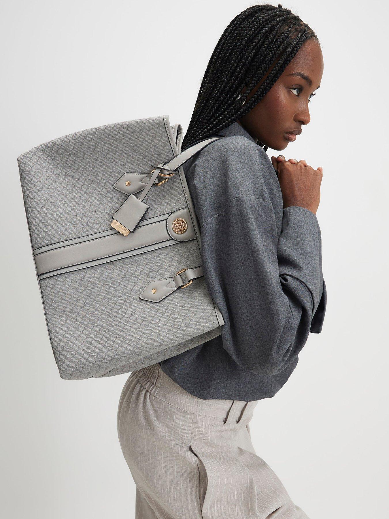 River Island Jacquard Stripe Monogram Shopper Bag - Grey